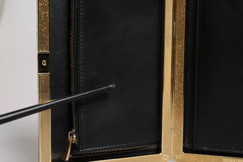 Dolce & Gabbana Schwarz Leder Gold Rahmen Kupplung Abend Party Handtasche