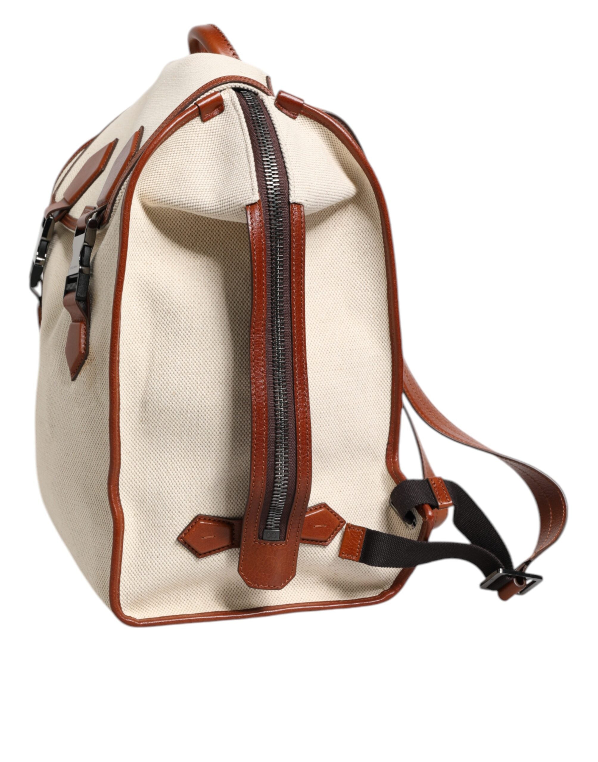 Dolce & Gabbana Beige Braun Canvas Leder Travel Back Pack Tasche