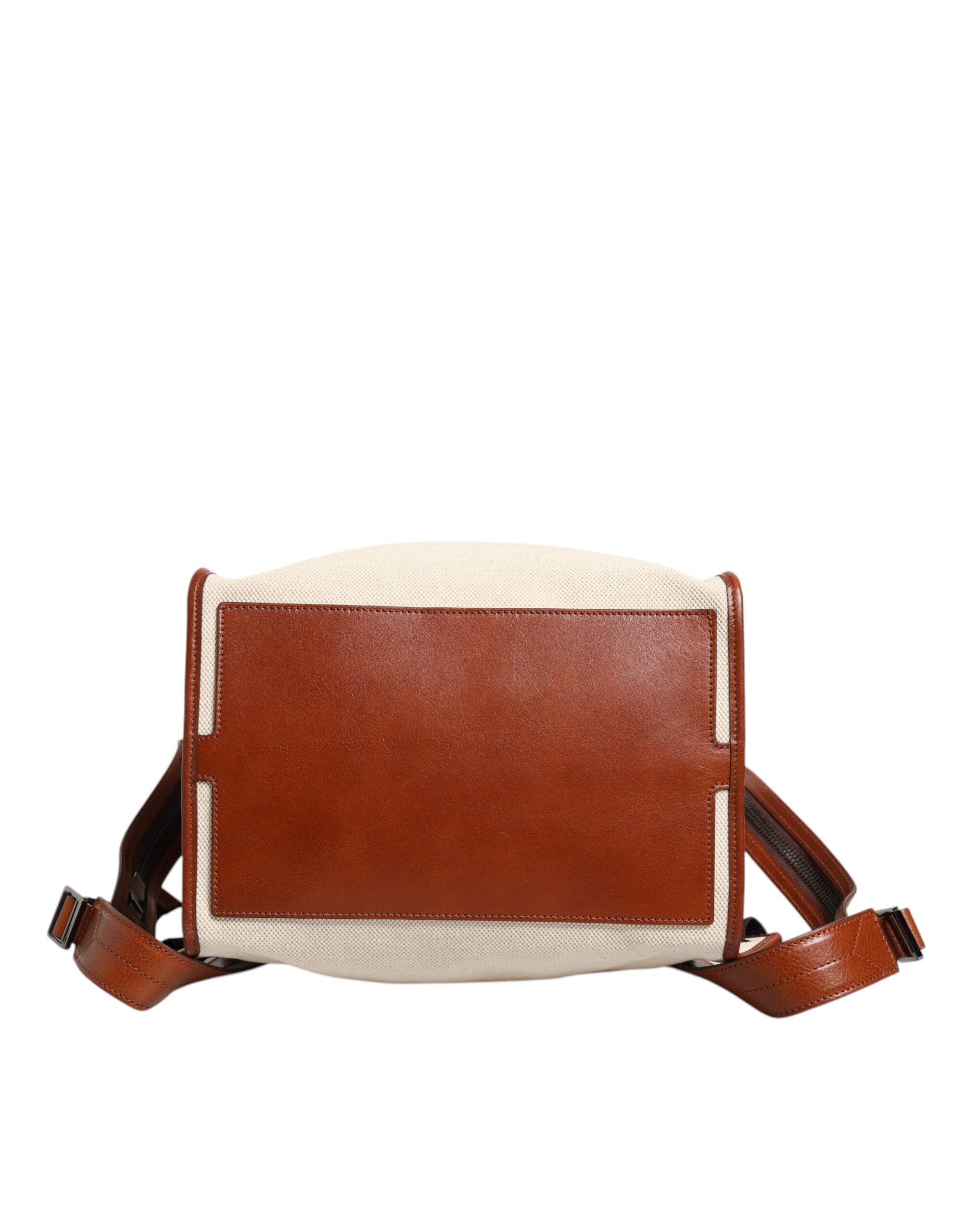 Dolce & Gabbana Beige Braun Canvas Leder Travel Back Pack Tasche