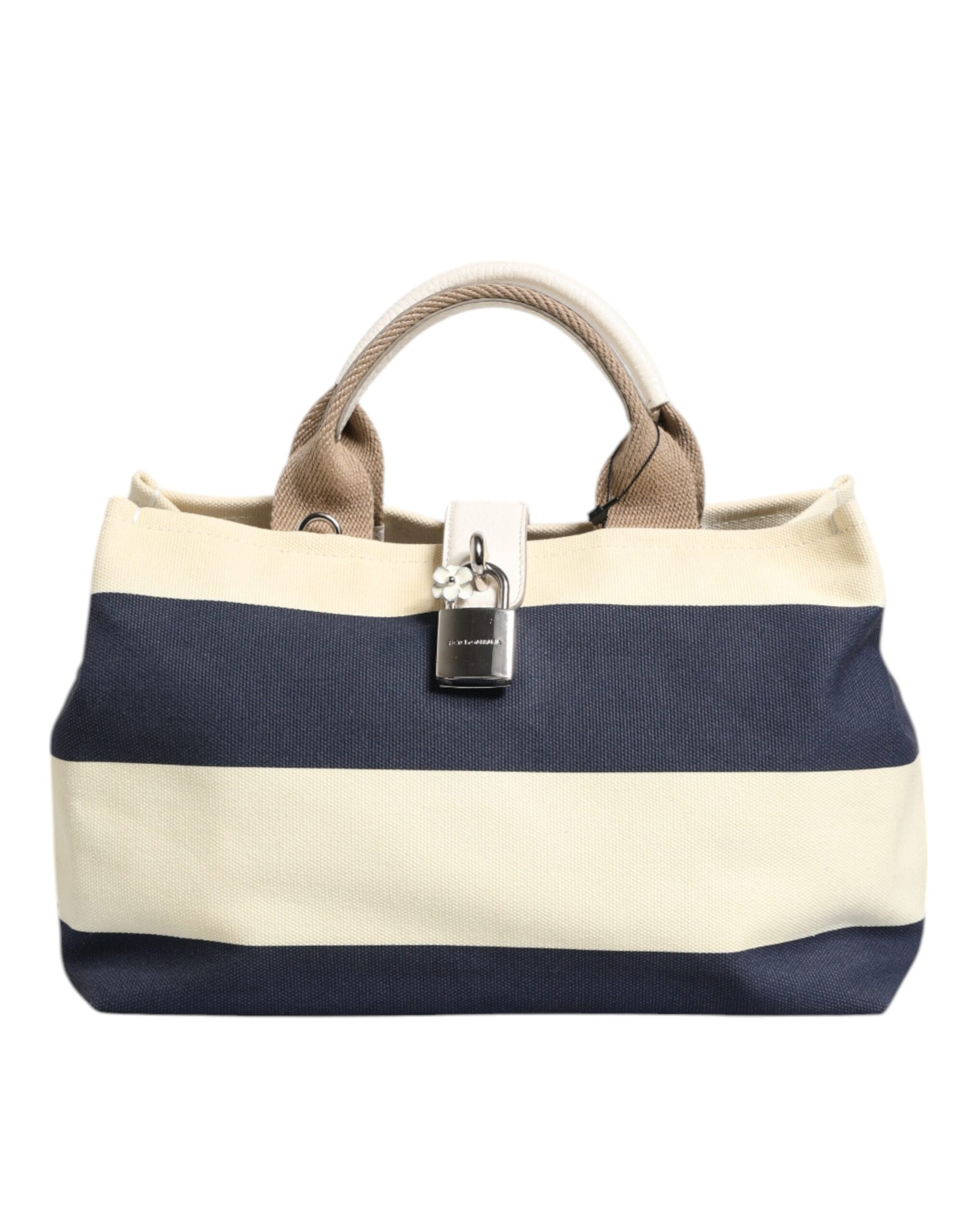 Dolce & Gabbana Weiß-Marine gestreifte Tote Tasche aus Segeltuch mit Tragegriff