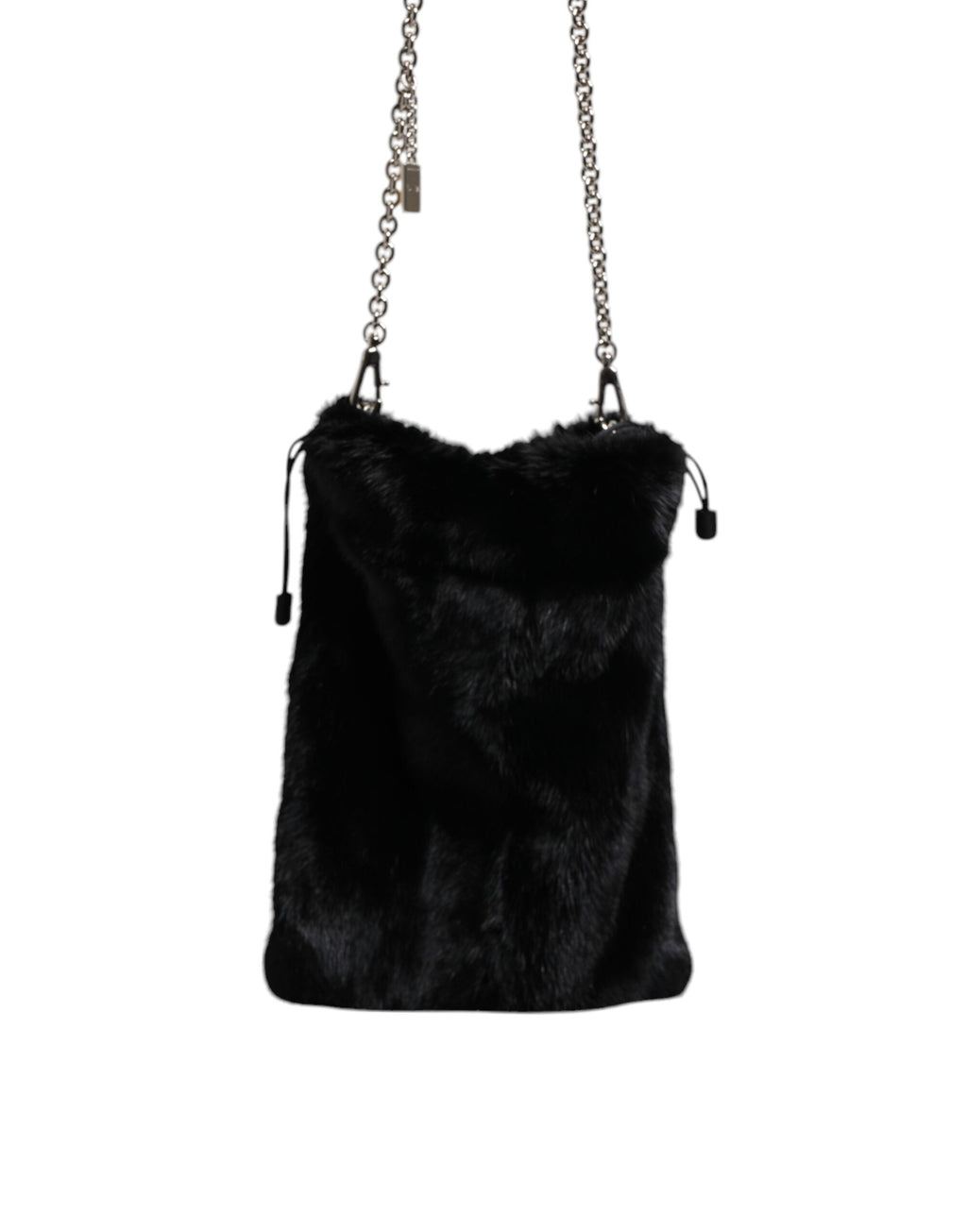Dolce & Gabbana Schwarzer Kunstpelz Silber Kette Crossbody Umhängetasche Tasche