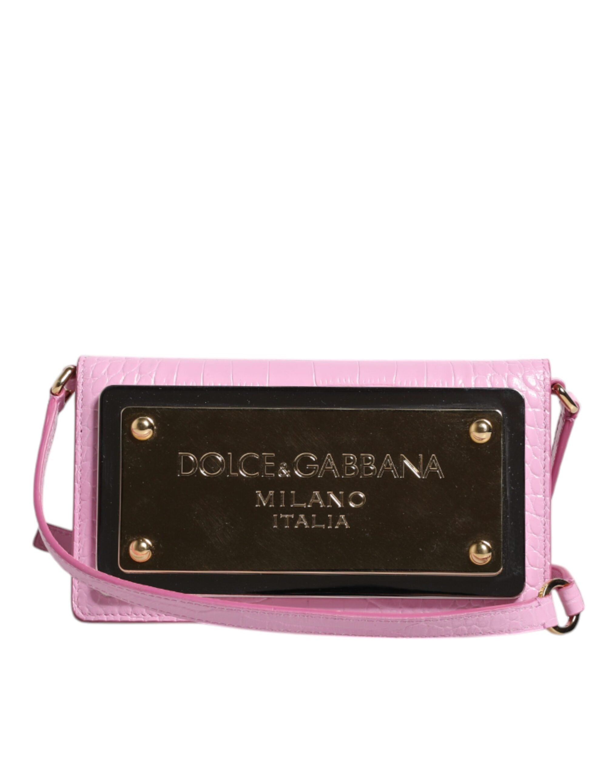 Dolce & Gabbana Rosa Exotic Leather Logo Plaque Crossbody Tasche