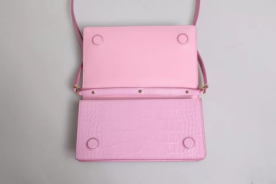 Dolce & Gabbana Rosa Exotic Leather Logo Plaque Crossbody Tasche