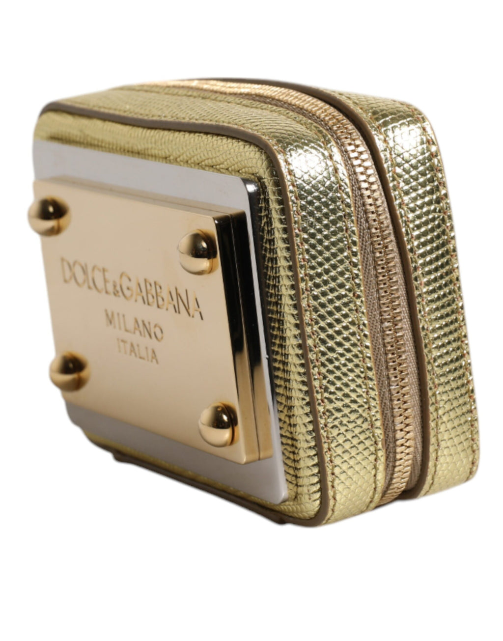Dolce & Gabbana Goldene Leder DG Logo Plaque Zip Around Clutch Tasche