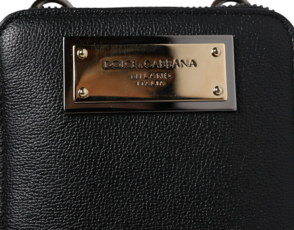 Dolce & Gabbana Schwarzes Leder Portemonnaie Crossbody Sling Phone Bag