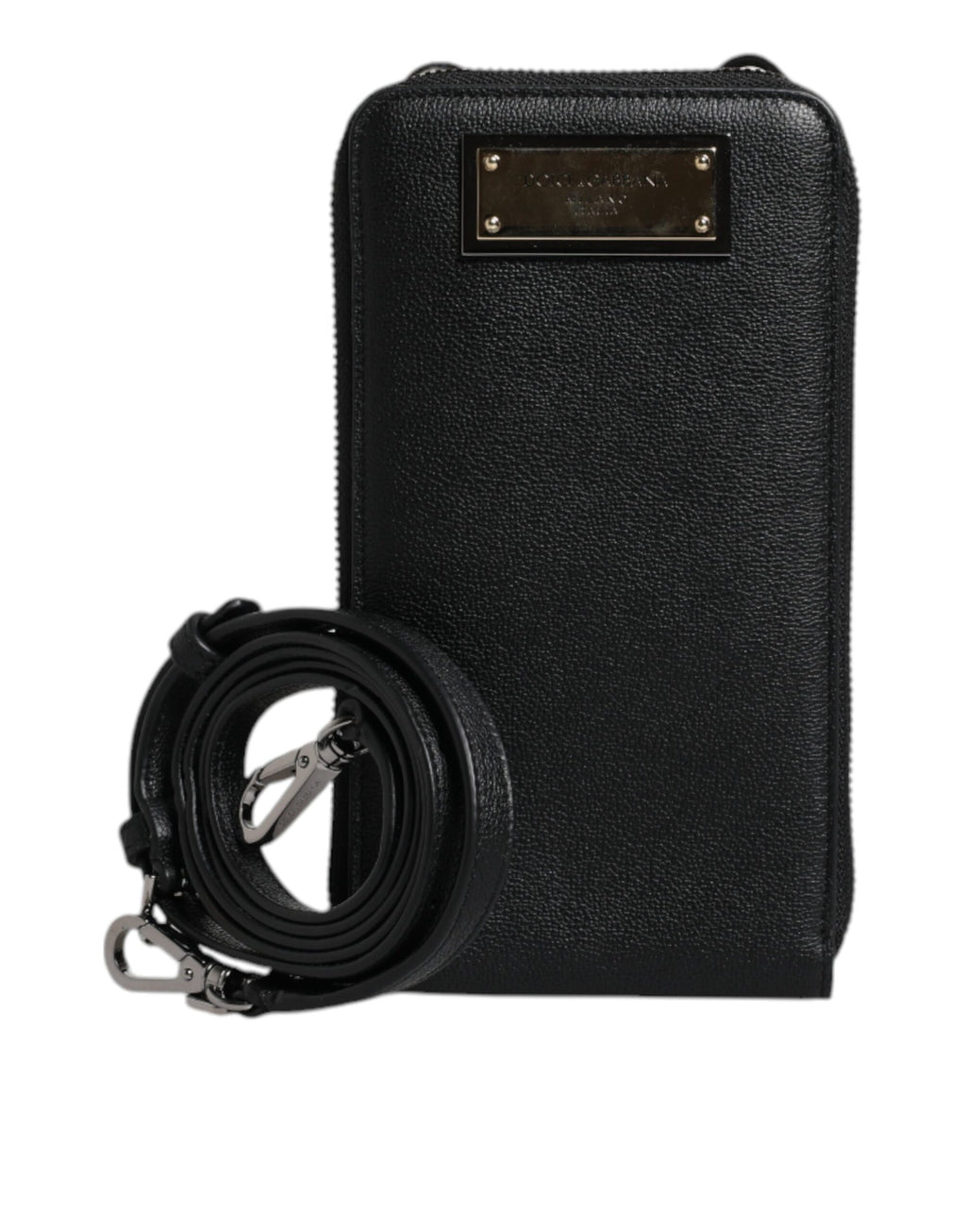 Dolce & Gabbana Schwarzes Leder Portemonnaie Crossbody Sling Phone Bag