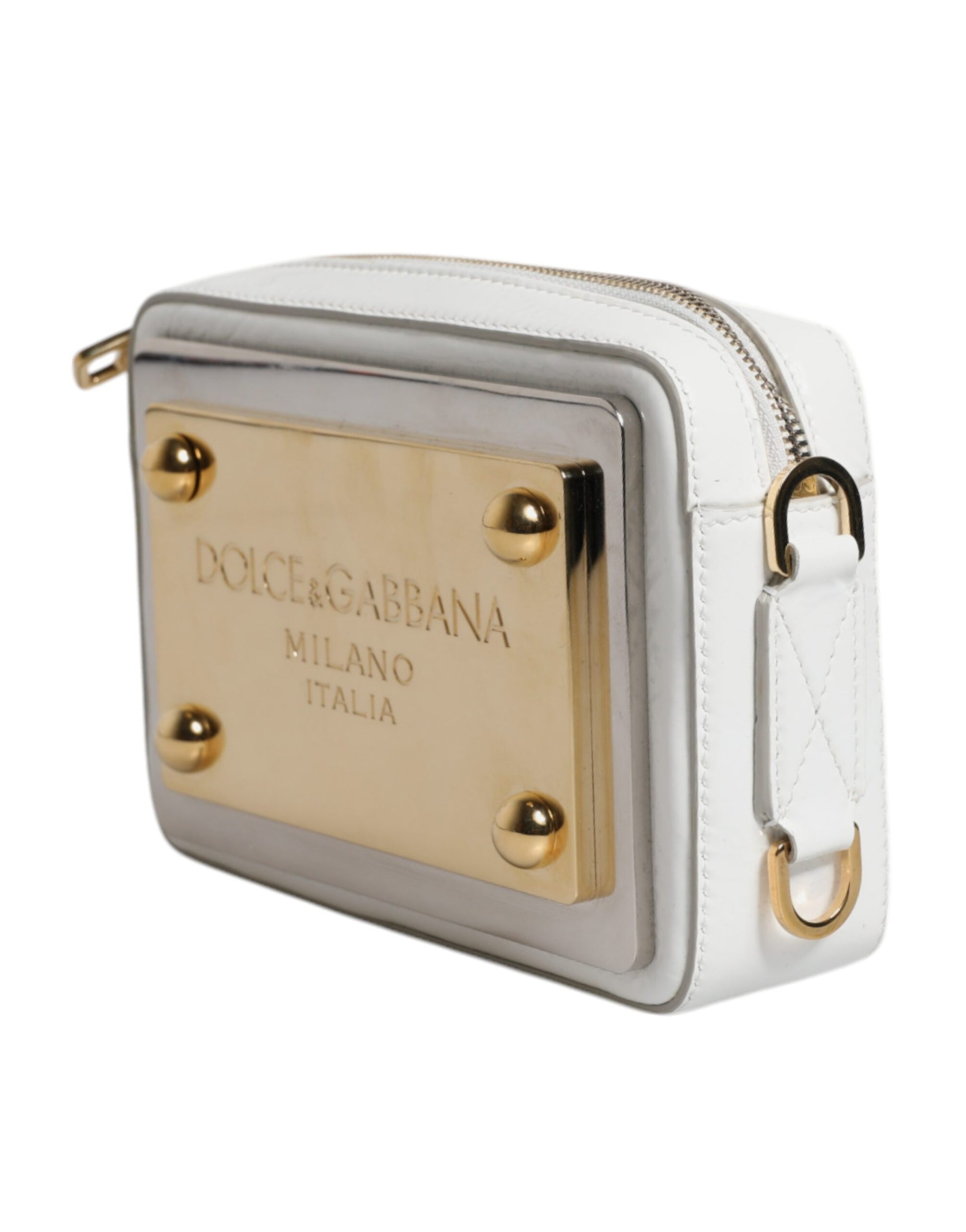 Dolce & Gabbana Weiße Leder-Logo-Plakette Crossbody Bag