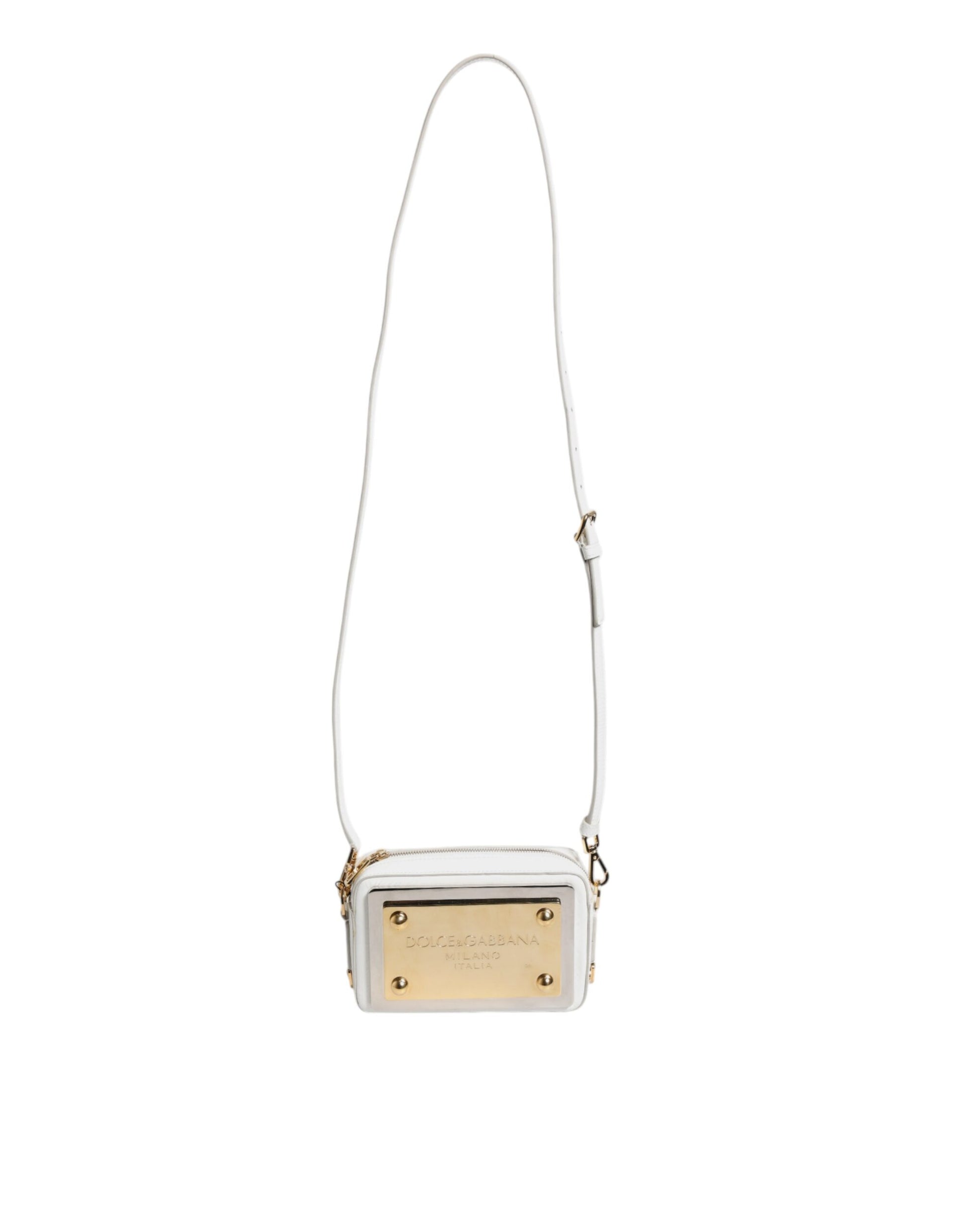 Dolce & Gabbana Weiße Leder-Logo-Plakette Crossbody Bag