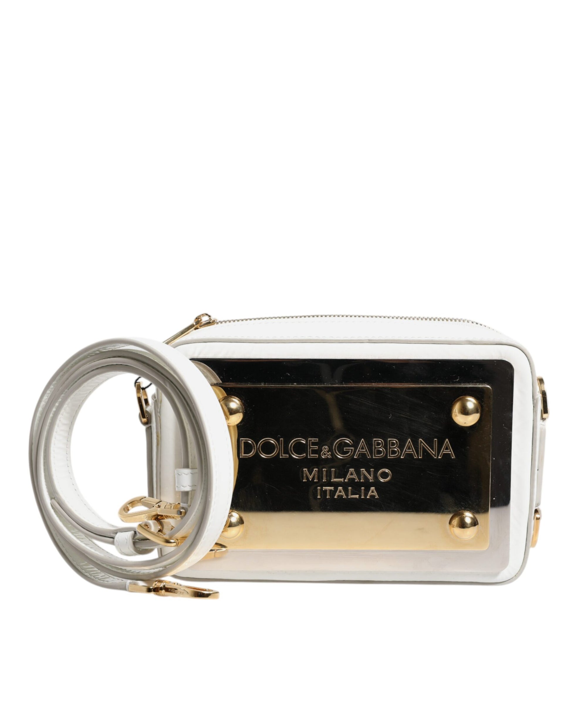 Dolce & Gabbana Weiße Leder-Logo-Plakette Crossbody Bag