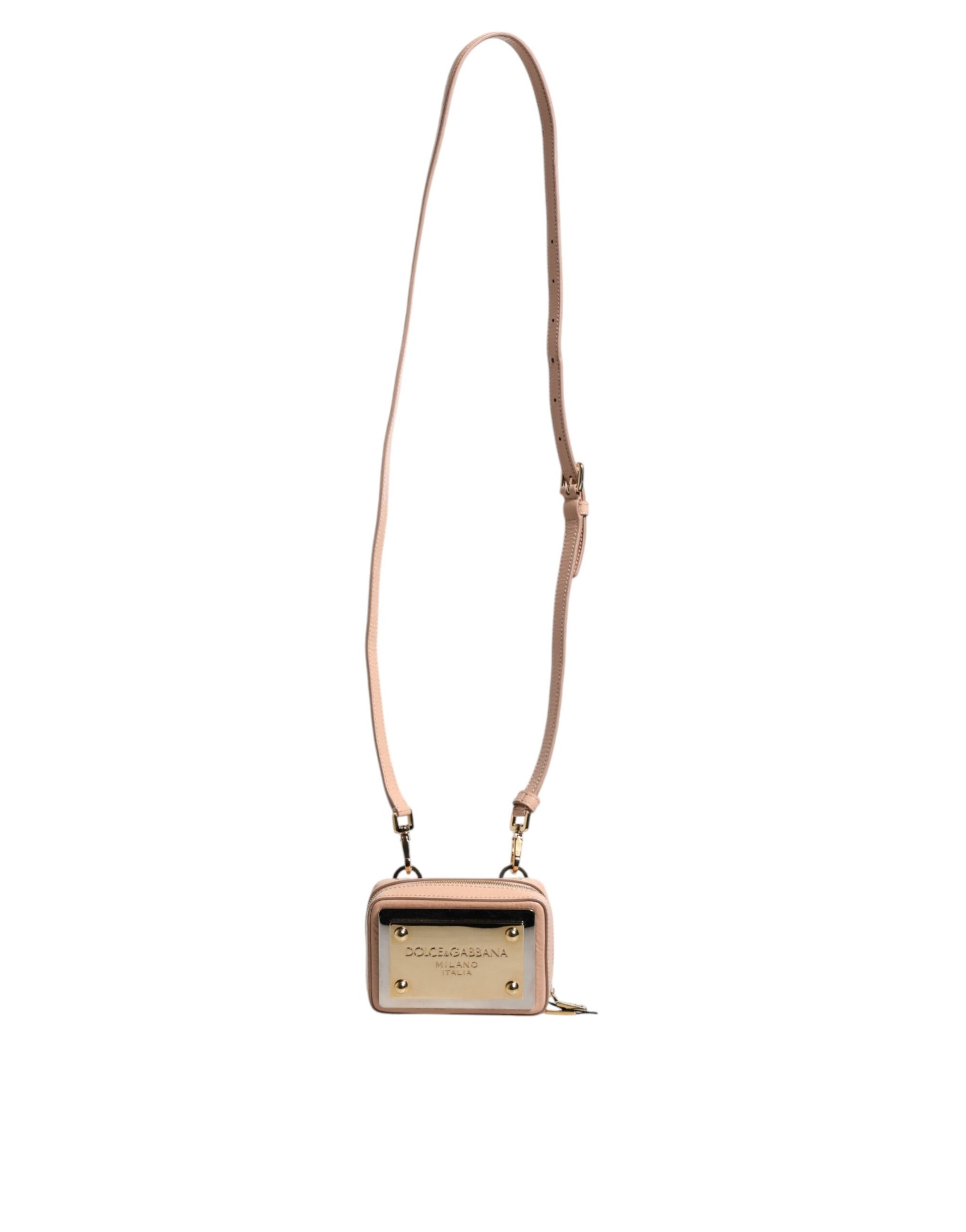 Dolce & Gabbana Nude Leder Logo Plaque Crossbody Tasche