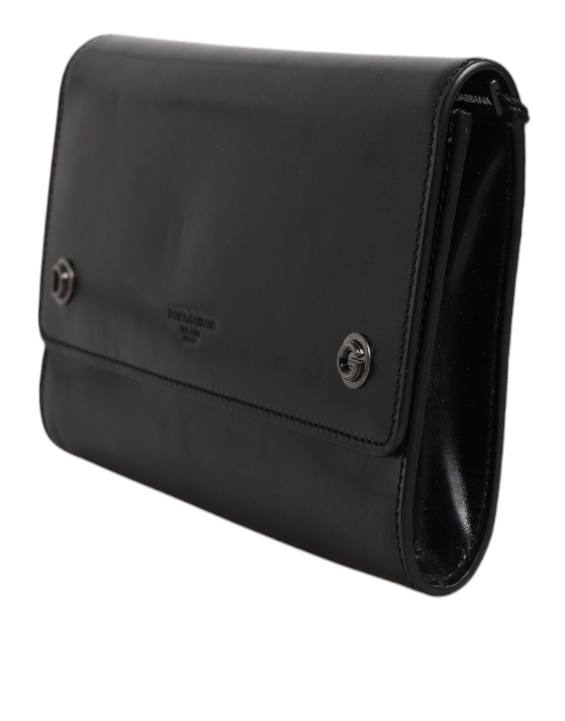 Dolce & Gabbana Schwarze Leder-Crossbody-Tasche mit Logoprägung