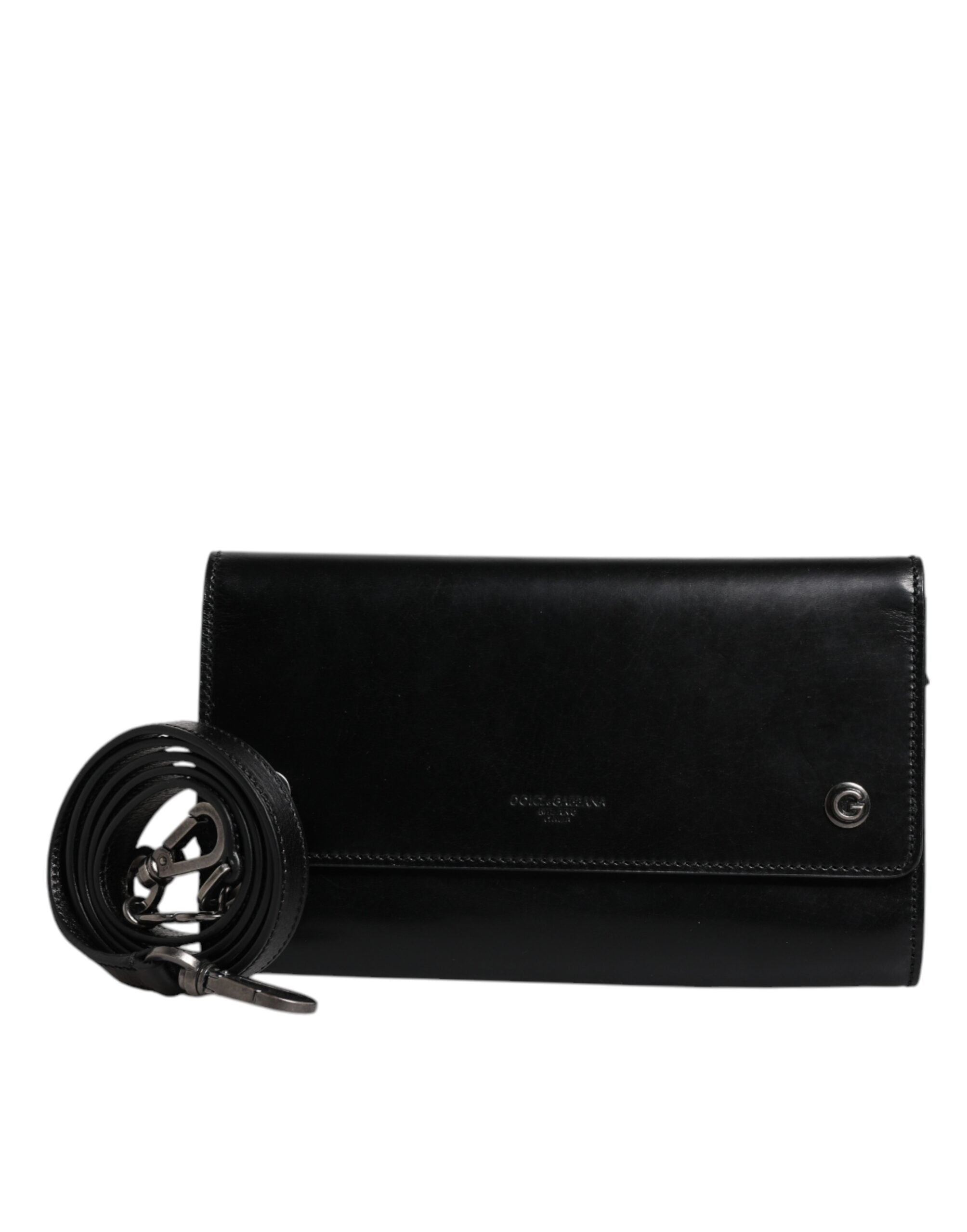Dolce & Gabbana Schwarze Leder-Crossbody-Tasche mit Logoprägung