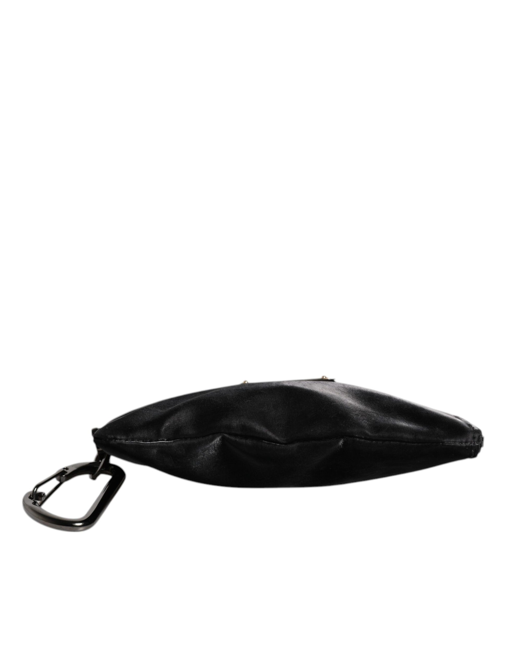 Dolce & Gabbana Schwarzes Nylon Logo Plaque Schlüsselanhänger Tasche Clutch