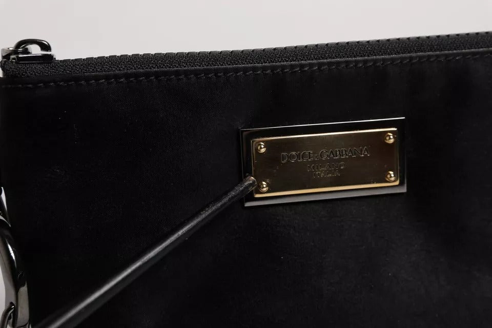 Dolce & Gabbana Schwarzes Nylon Logo Plaque Schlüsselanhänger Tasche Clutch