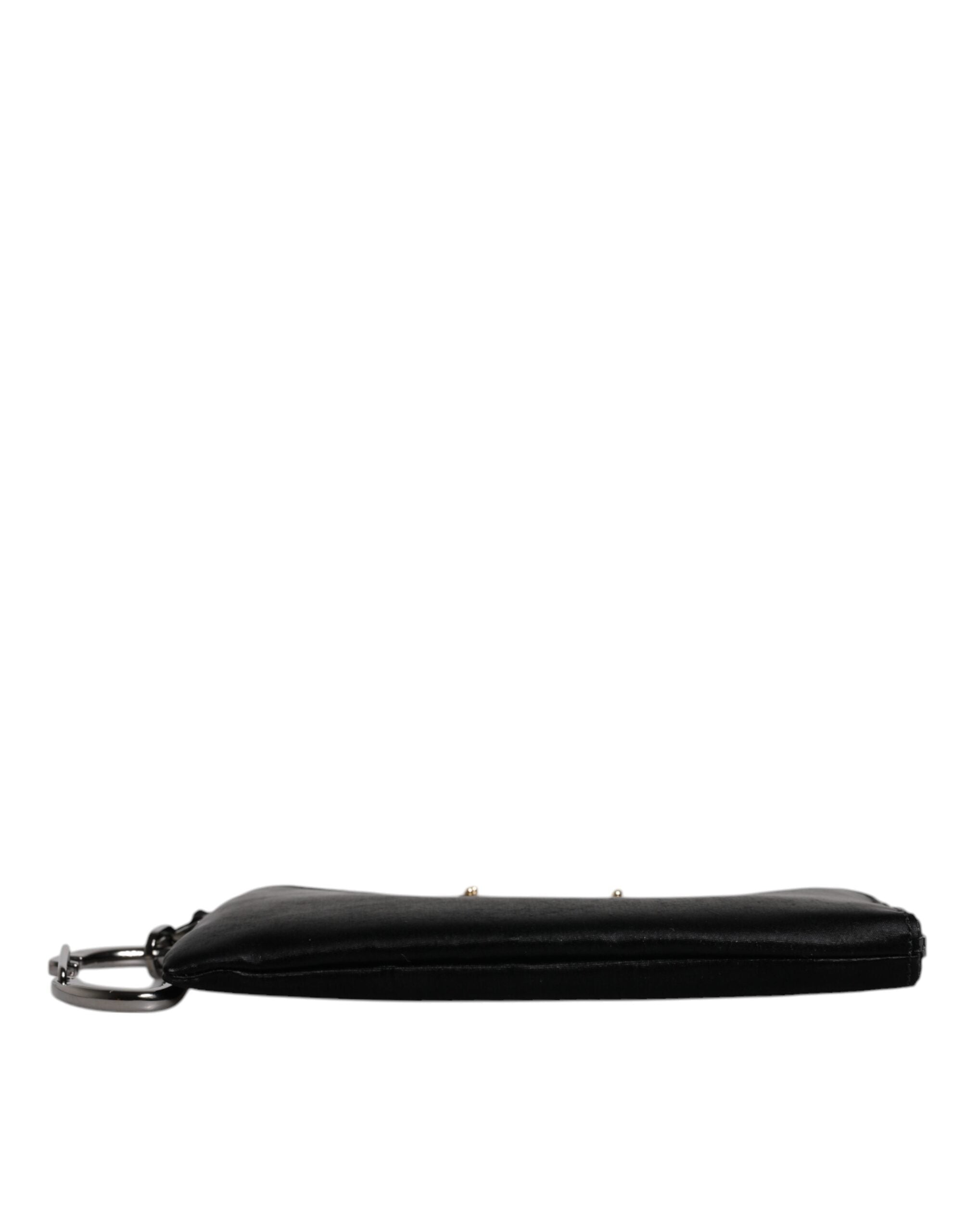 Dolce & Gabbana Schwarzes Nylon Logo Plaque Schlüsselanhänger Tasche Clutch