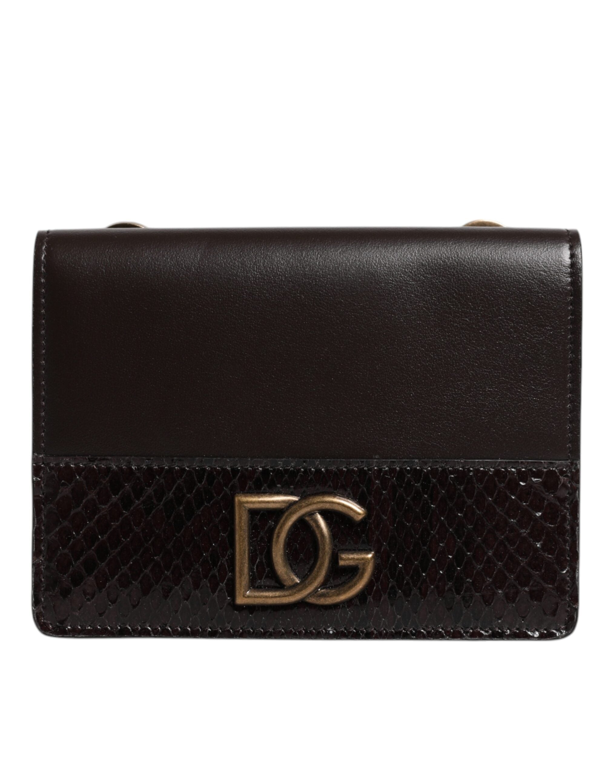 Dolce & Gabbana Braunes Leder Bifold DG Logo Cardholder Sling Strap Wallet