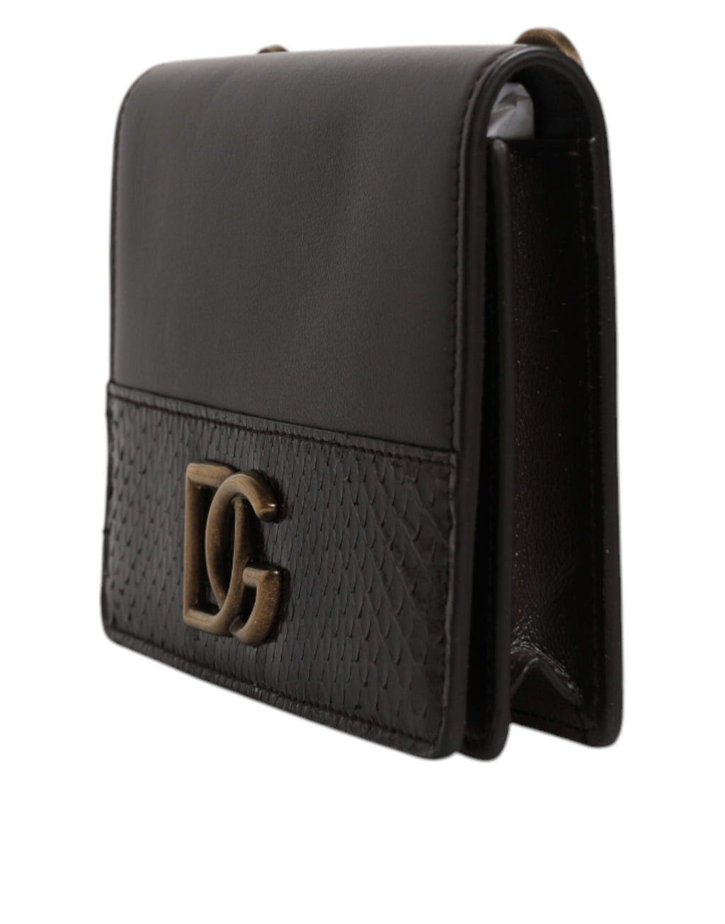 Dolce & Gabbana Braunes Leder Bifold DG Logo Cardholder Sling Strap Wallet