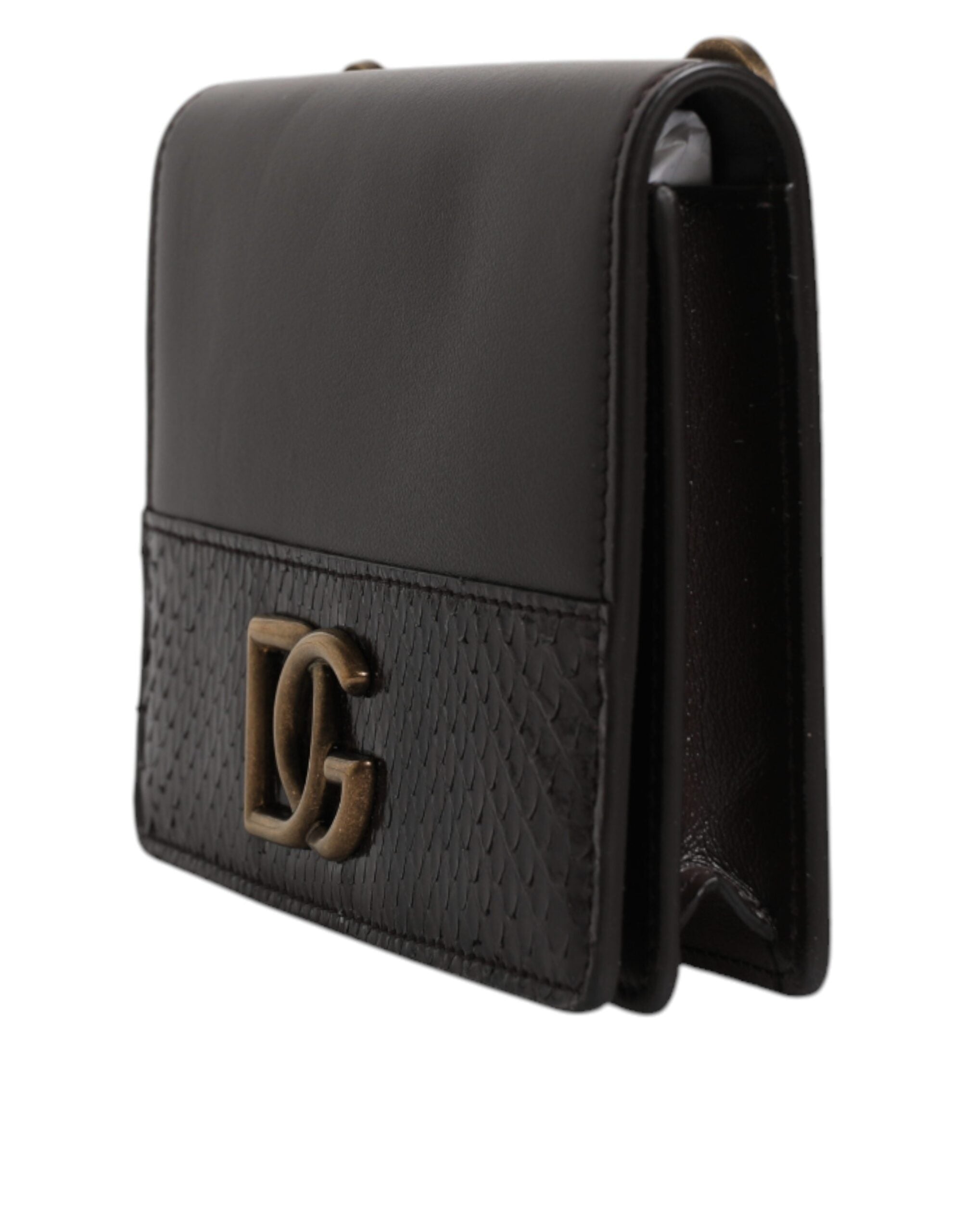 Dolce & Gabbana Braunes Leder Bifold DG Logo Cardholder Sling Strap Wallet