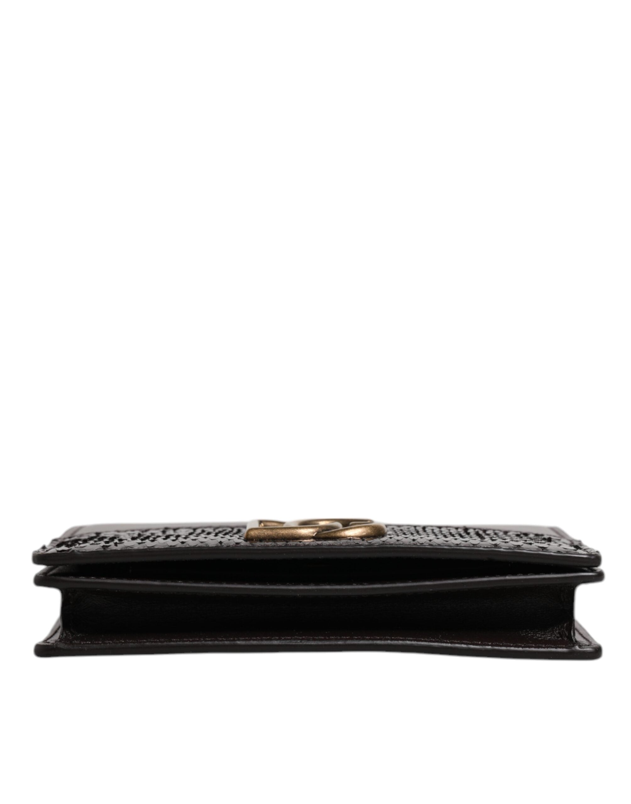 Dolce & Gabbana Braunes Leder Bifold DG Logo Cardholder Sling Strap Wallet