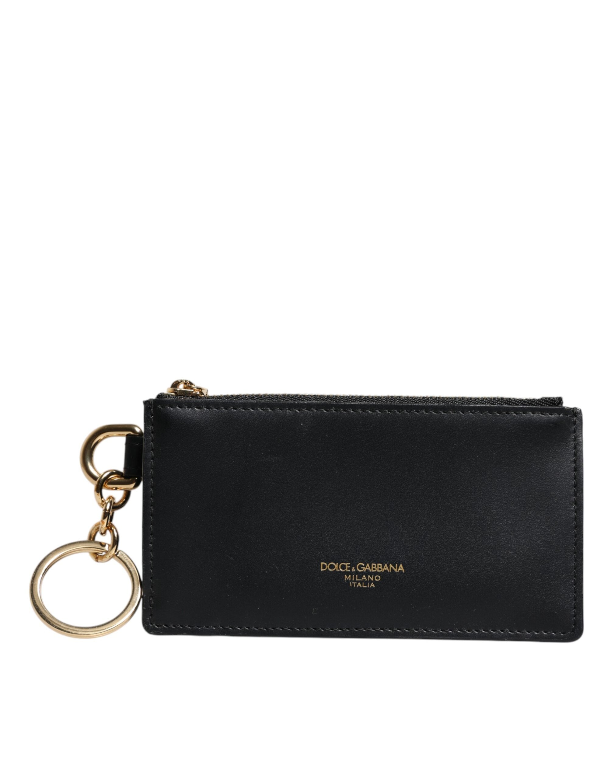 Dolce & Gabbana Schwarzes Kalbsleder DG Logo Kartenhalter Brieftasche