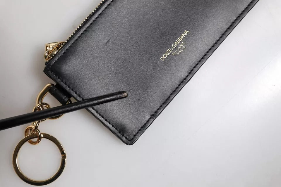 Dolce & Gabbana Schwarzes Kalbsleder DG Logo Kartenhalter Brieftasche