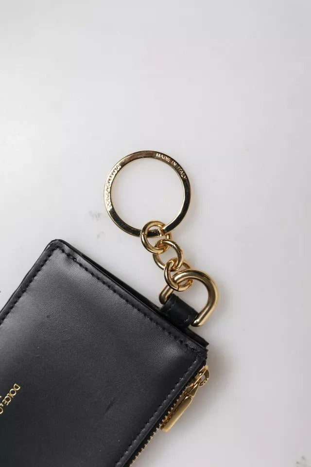 Dolce & Gabbana Schwarzes Kalbsleder DG Logo Kartenhalter Brieftasche