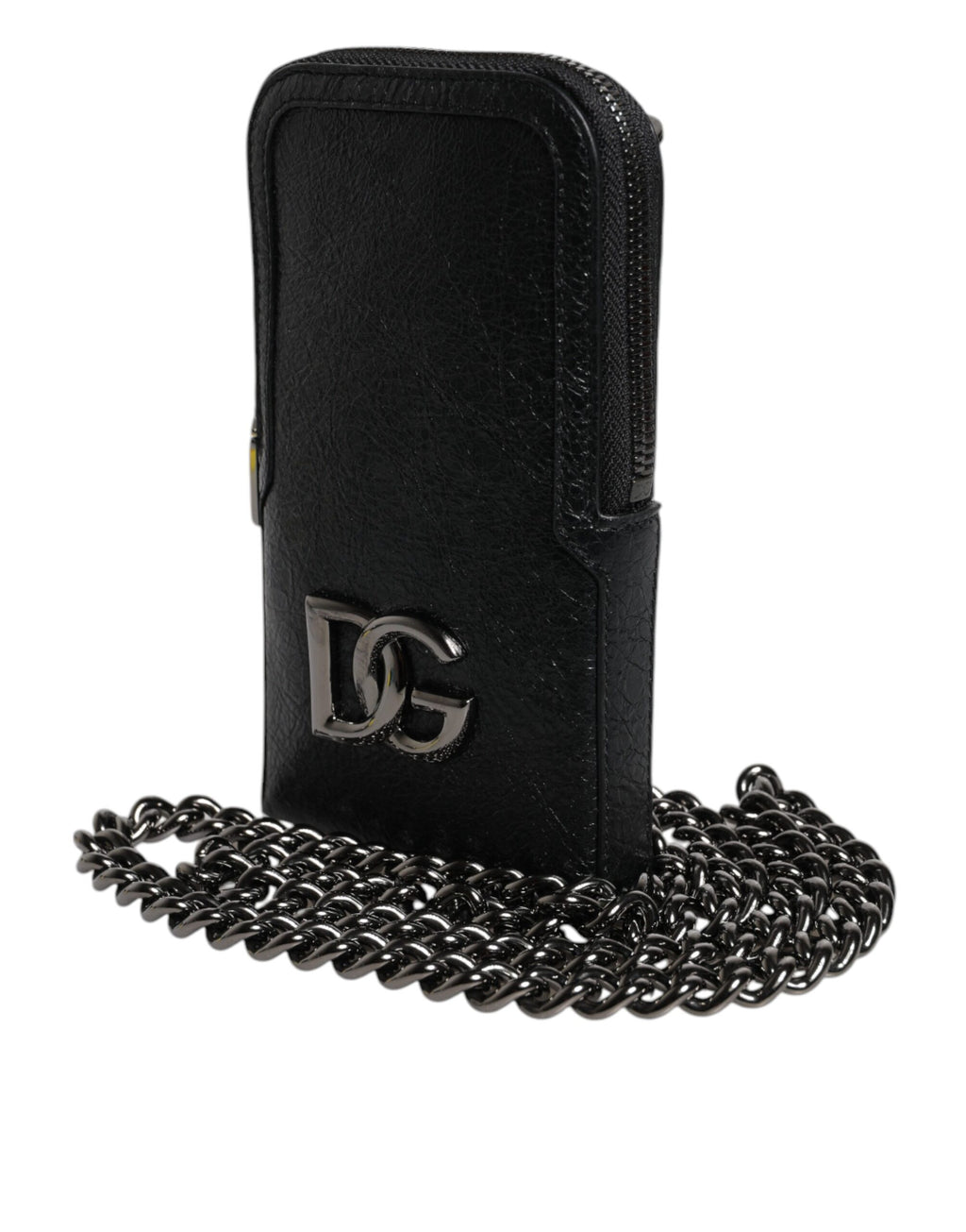 Dolce & Gabbana Schwarzes Leder Portemonnaie Crossbody Chain Sling Phone Bag