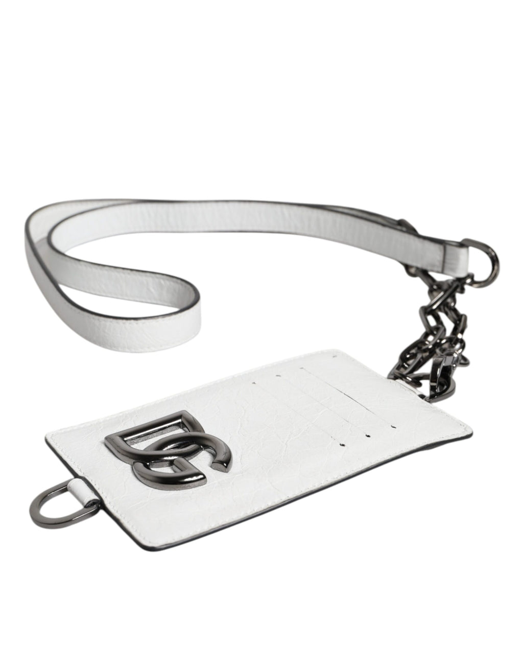 Dolce & Gabbana Weißes Kalbsleder Lanyard Logo Kartenhalter Brieftasche