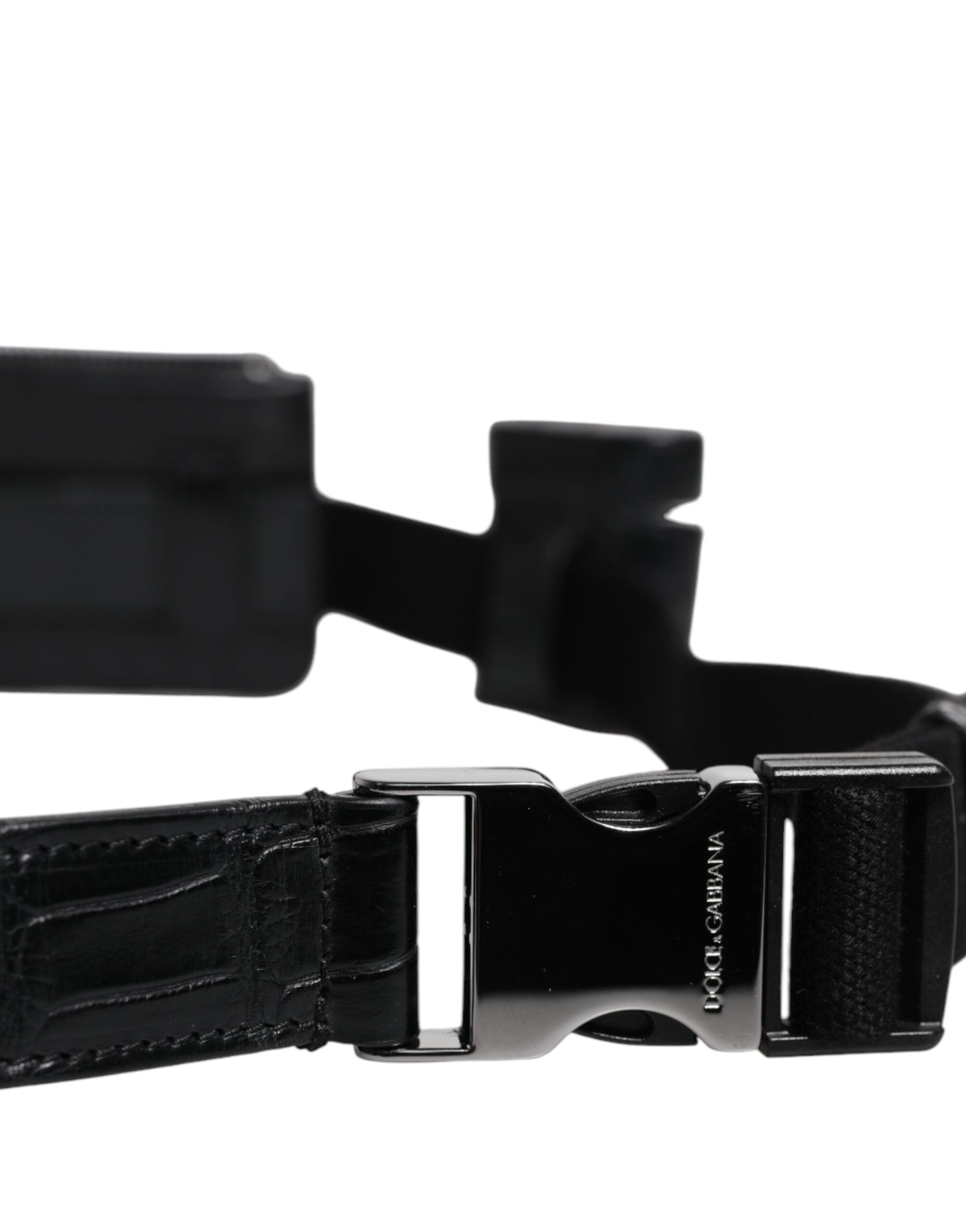 Dolce & Gabbana Schwarzes Alligatorleder Airpods Fall Münze Geldbeutel Brieftasche