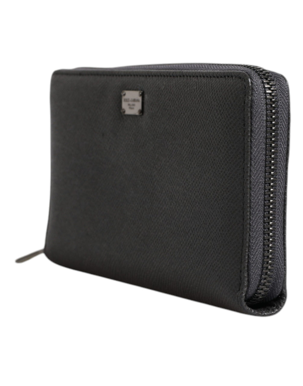 Dolce & Gabbana Dunkelgraues Leder DG Logo Zip Around Continental Geldbörse