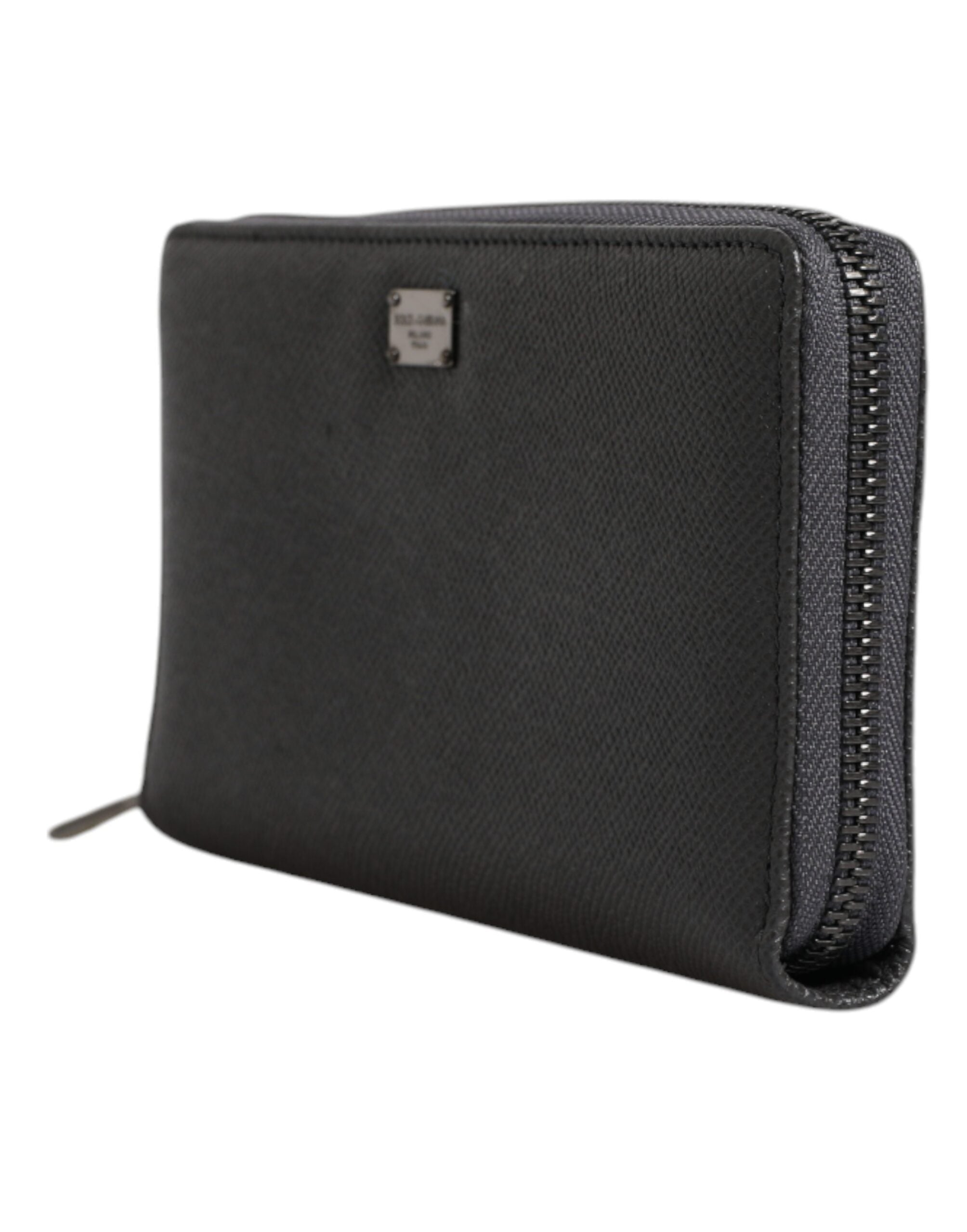 Dolce & Gabbana Dunkelgraues Leder DG Logo Zip Around Continental Geldbörse