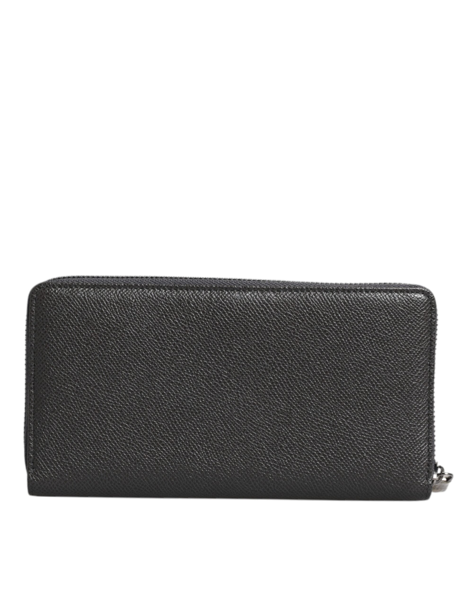 Dolce & Gabbana Dunkelgraues Leder DG Logo Zip Around Continental Geldbörse