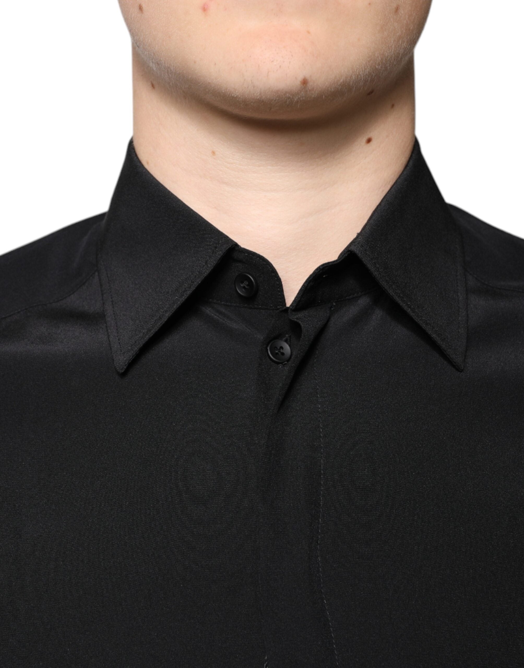 Dolce & Gabbana Schwarzes Seidenhemd mit langen Ärmeln GOLD