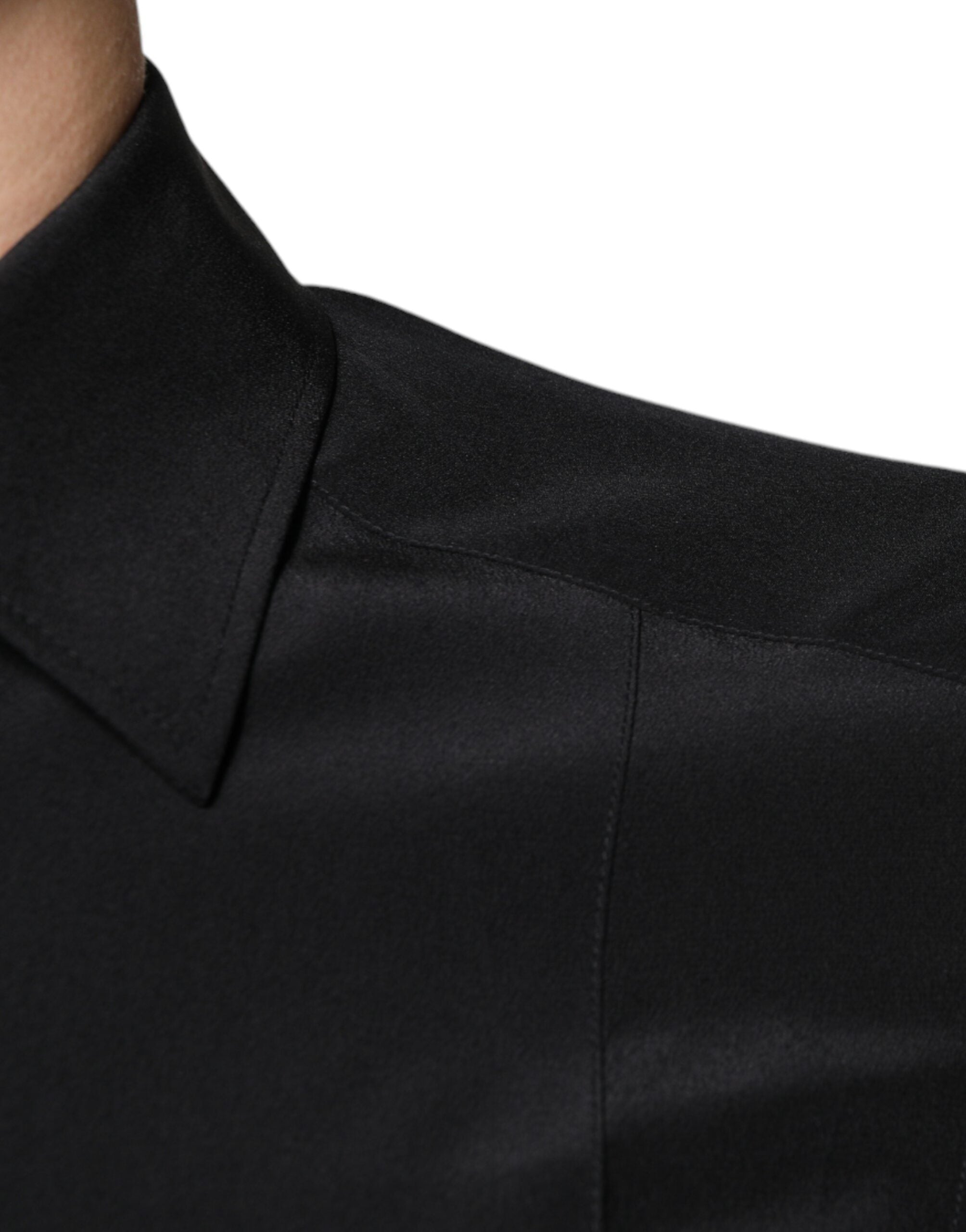 Dolce & Gabbana Schwarzes Seidenhemd mit langen Ärmeln GOLD