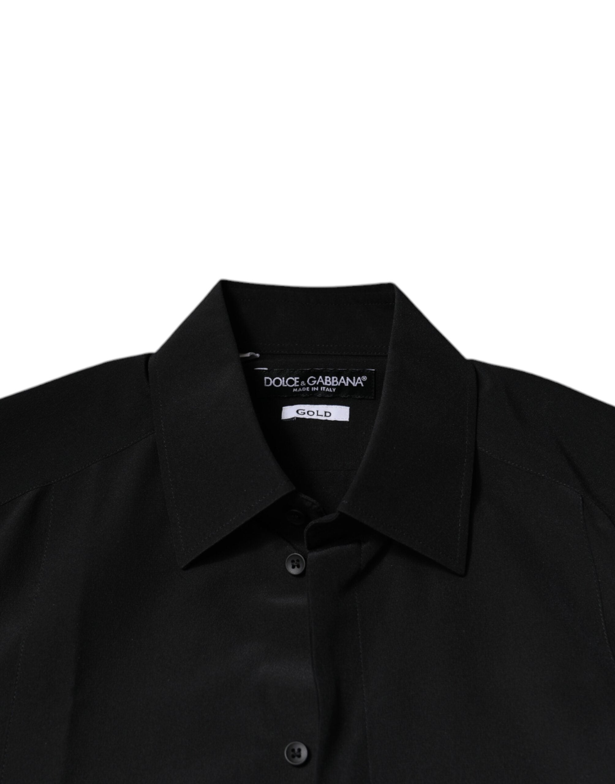 Dolce & Gabbana Schwarzes Seidenhemd mit langen Ärmeln GOLD