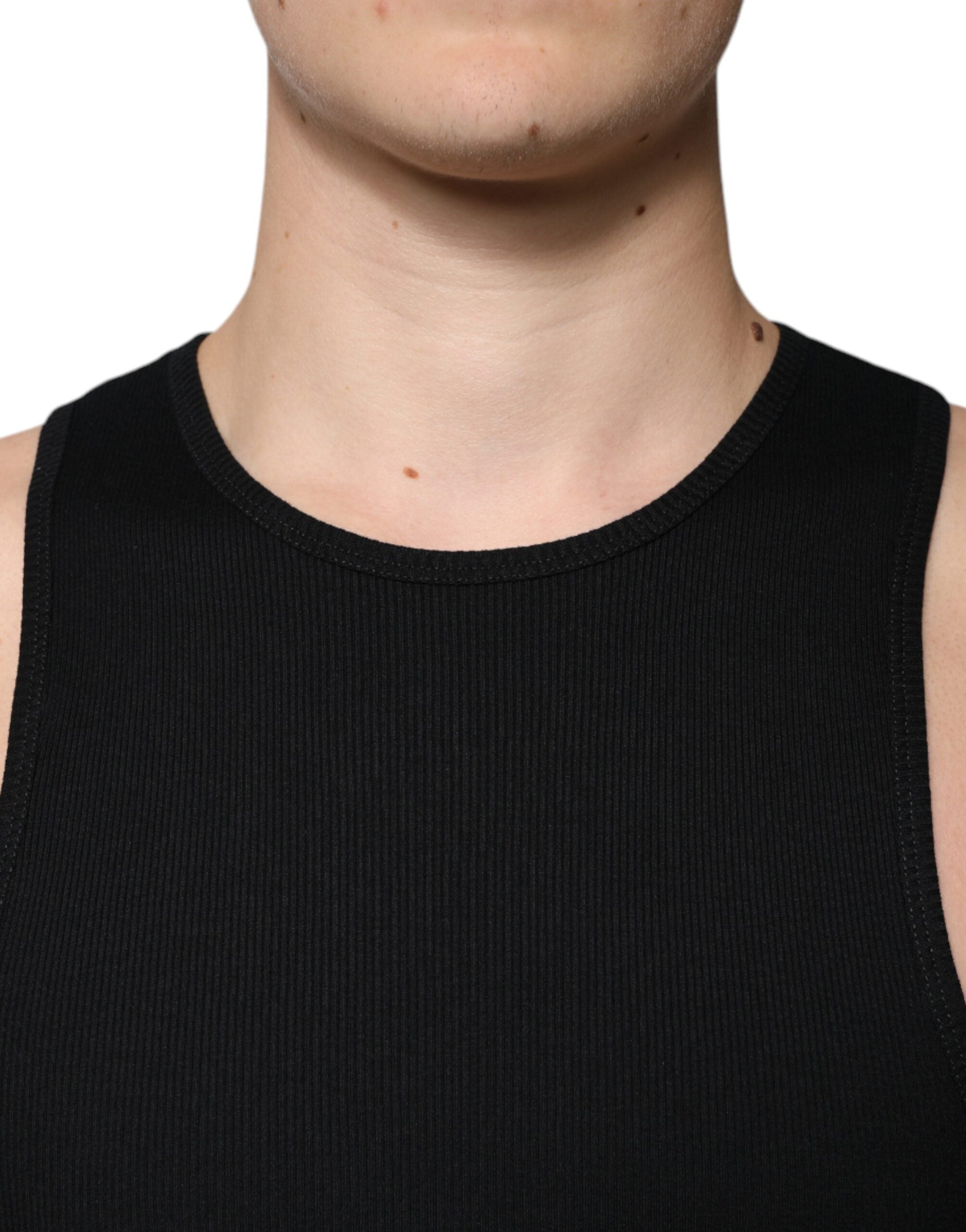 Dolce & Gabbana Schwarzes ärmelloses Baumwoll-Tank-T-Shirt mit Rundhalsausschnitt