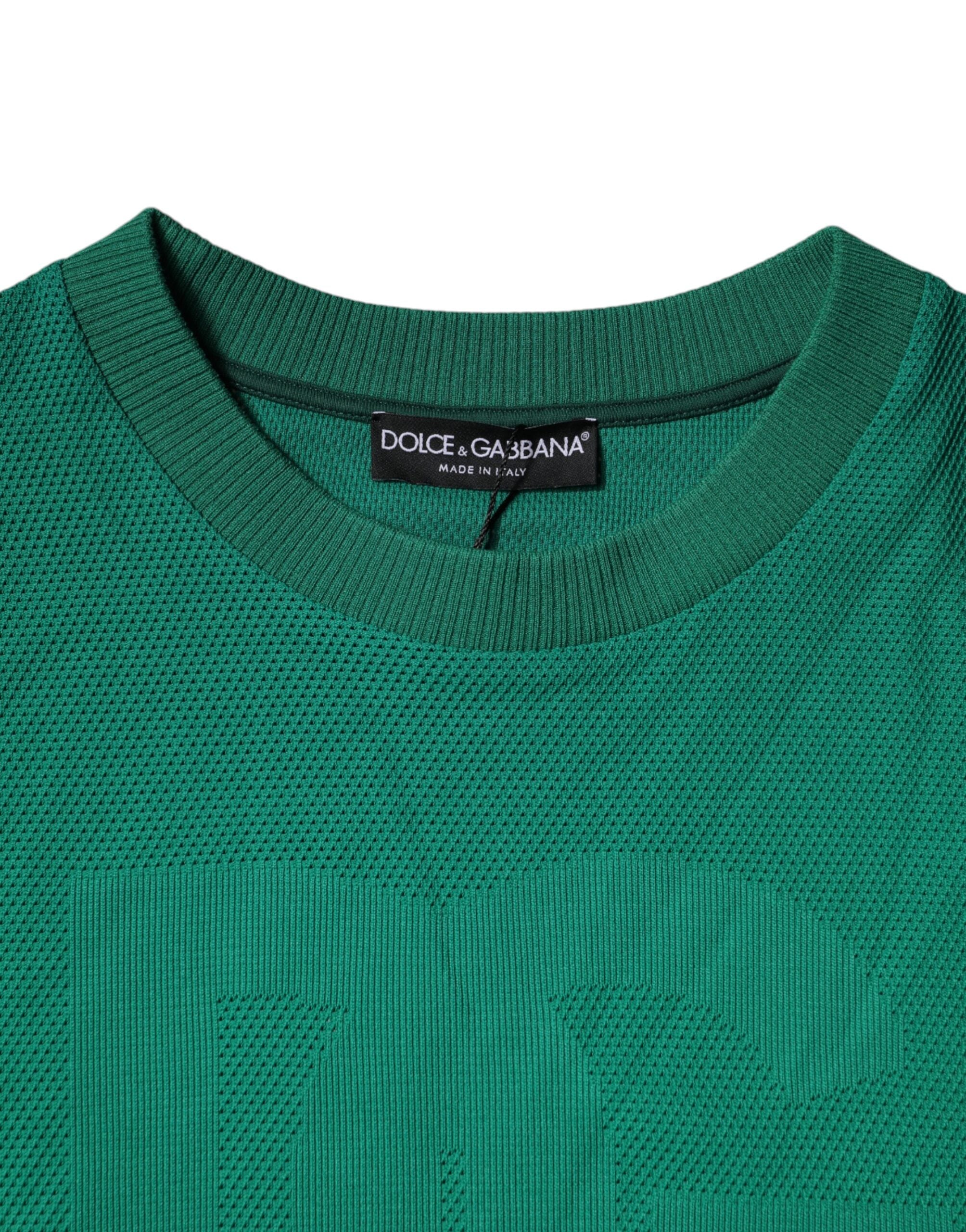 Dolce & Gabbana Grüner Logo-Nylon-Pullover mit Rundhalsausschnitt