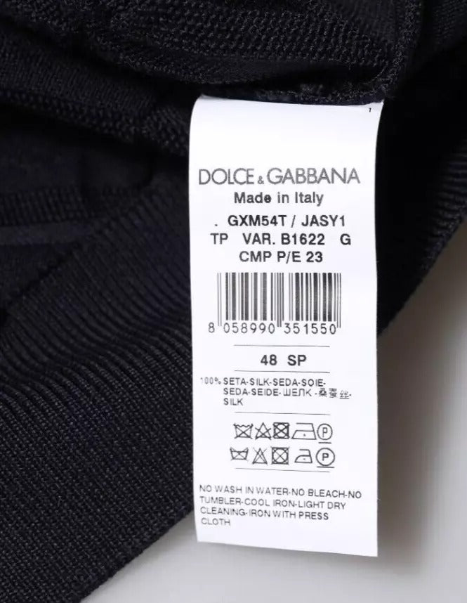 Dolce & Gabbana Schwarze Seide Rundhalsausschnitt Männer Strickjacke Pullover