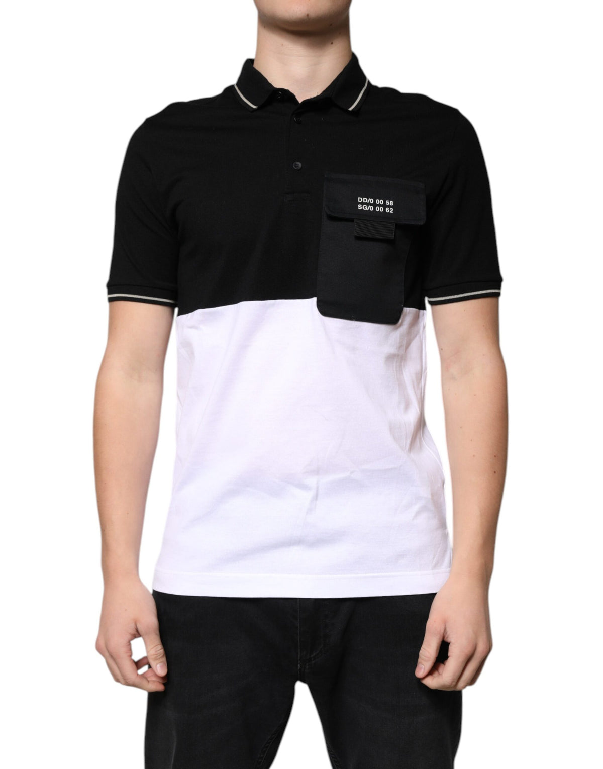 Dolce & Gabbana Schwarz Weiß Baumwolle Kurzarm Poloshirt