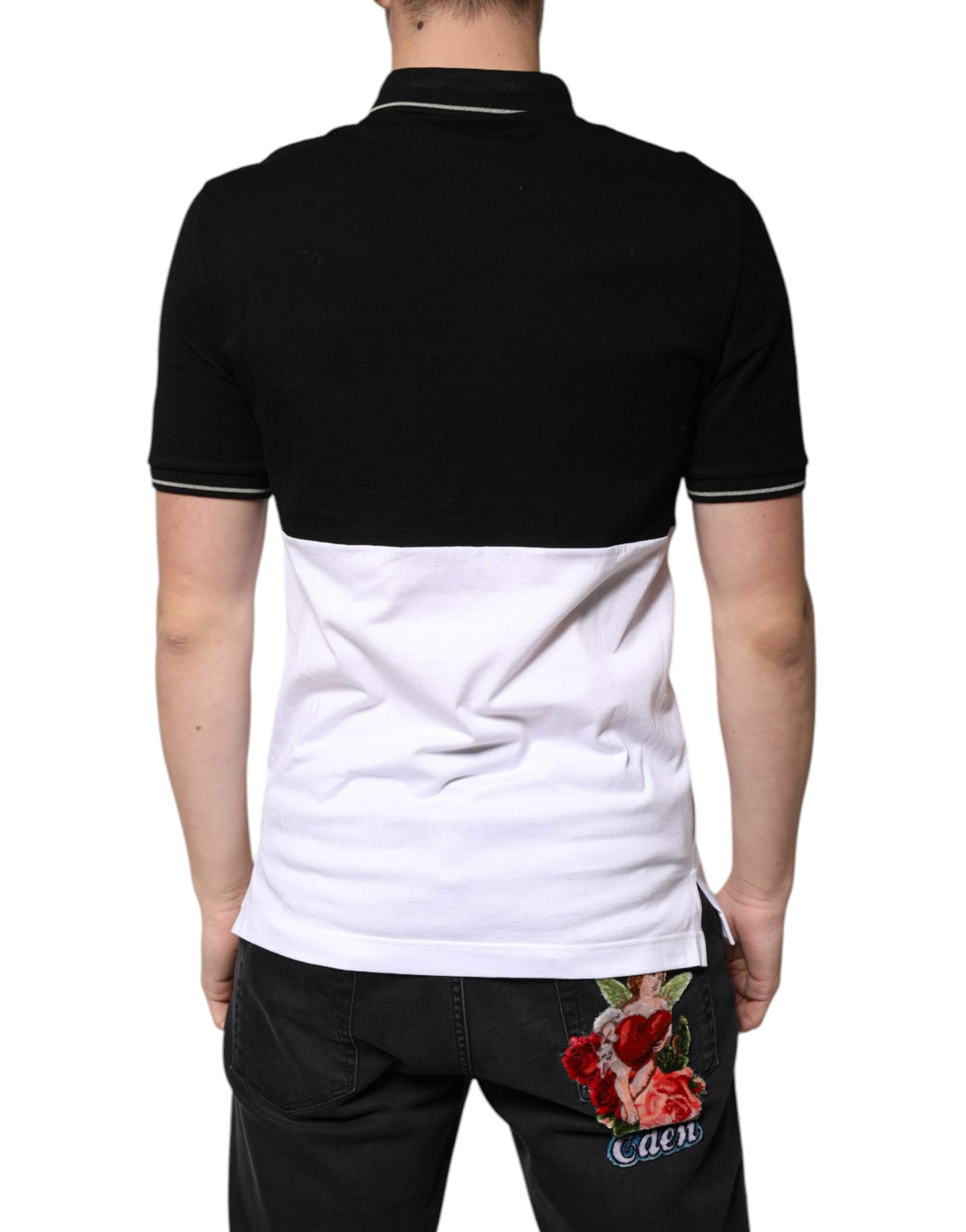 Dolce & Gabbana Schwarz Weiß Baumwolle Kurzarm Poloshirt