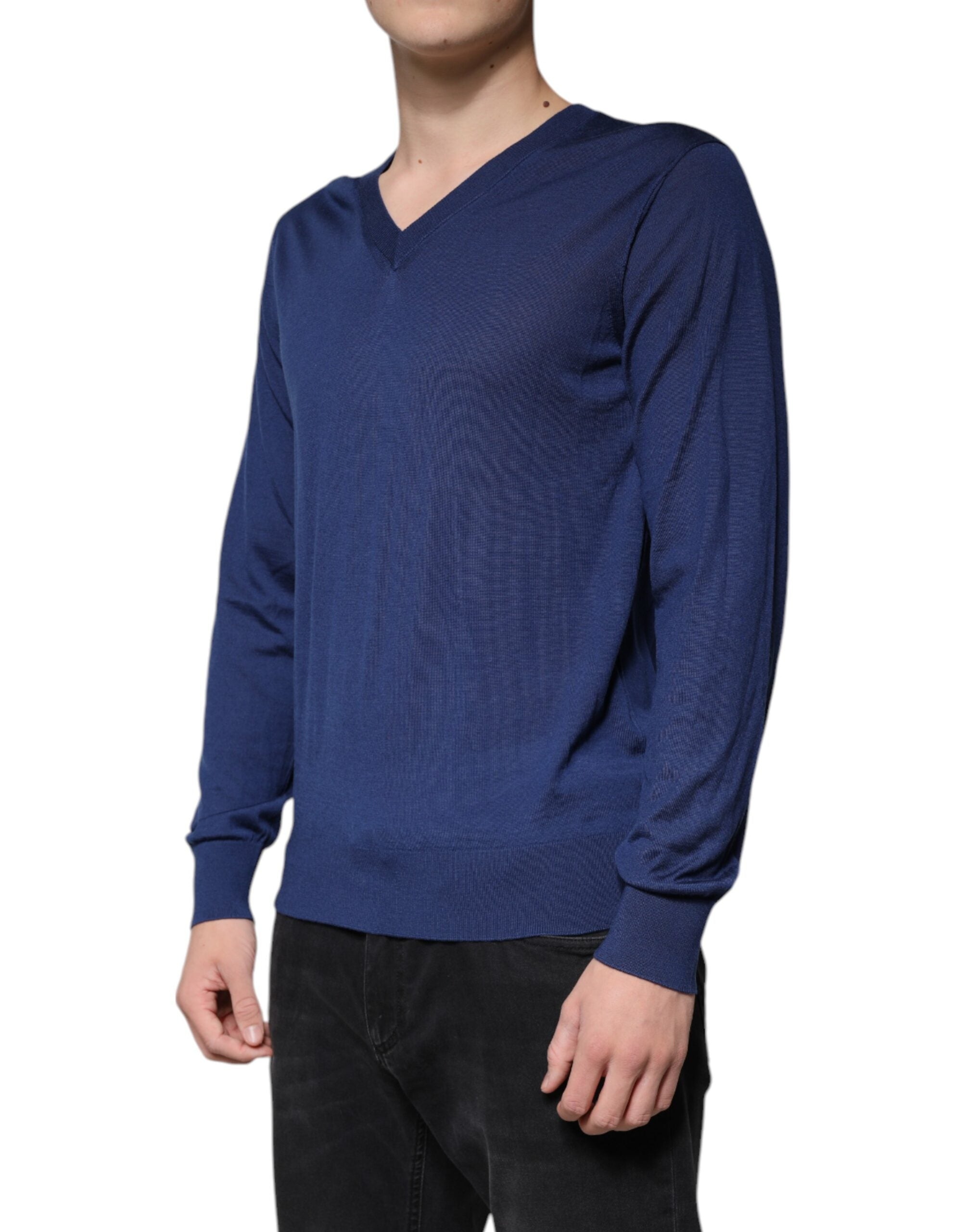 Dolce & Gabbana Marineblauer Kaschmirpullover mit V-Ausschnitt