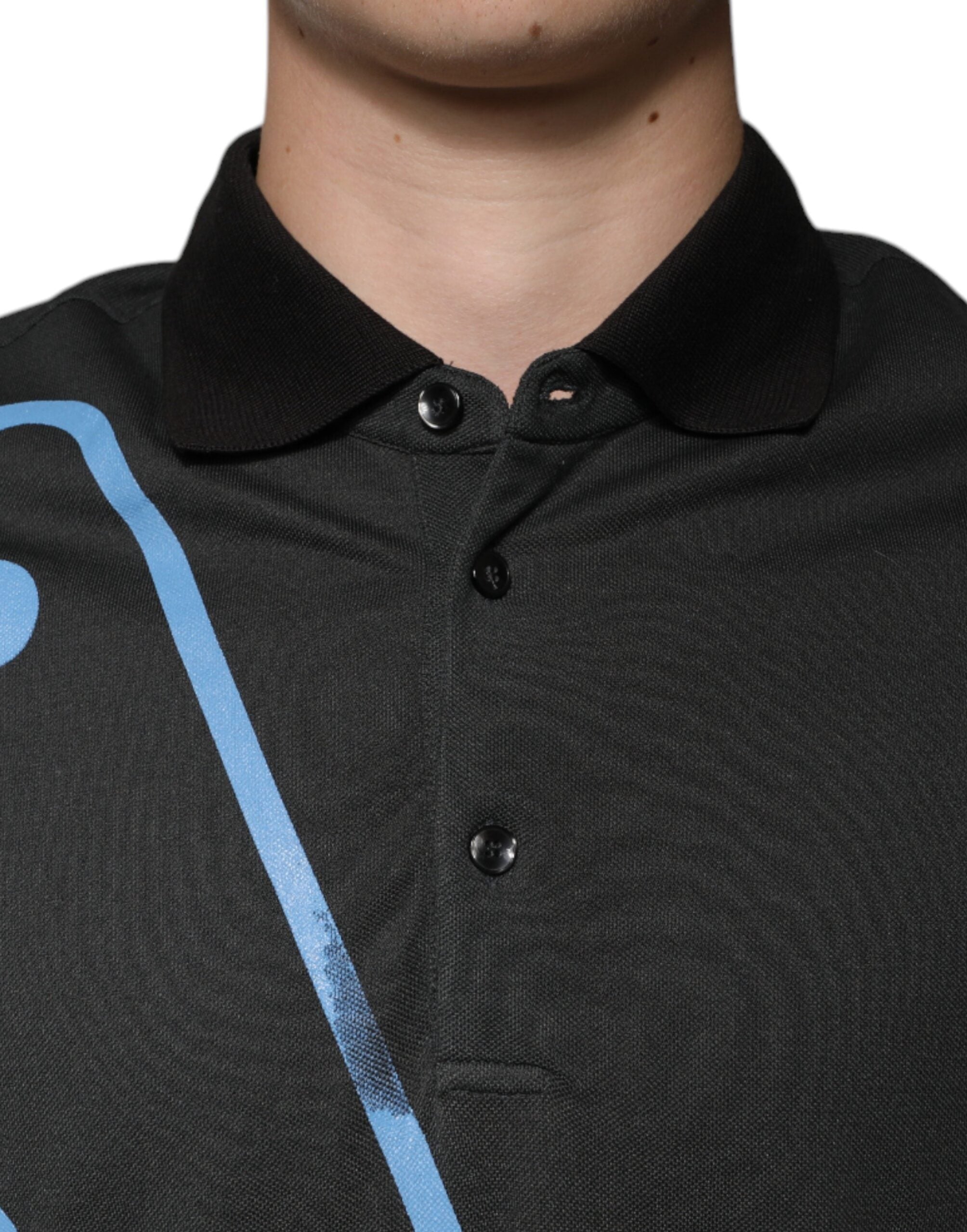Dolce & Gabbana Schwarzes Polo-T-Shirt mit Logodruck und Kragen aus Baumwolle