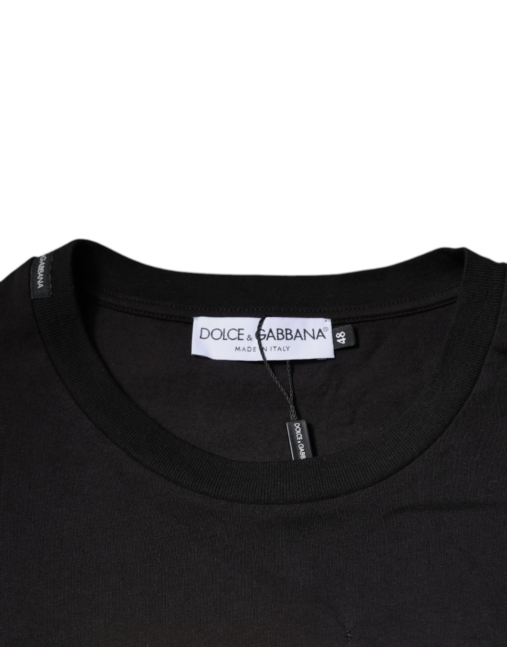 Dolce & Gabbana Schwarzes T-Shirt mit Rundhalsausschnitt und Logodruck aus Baumwolle