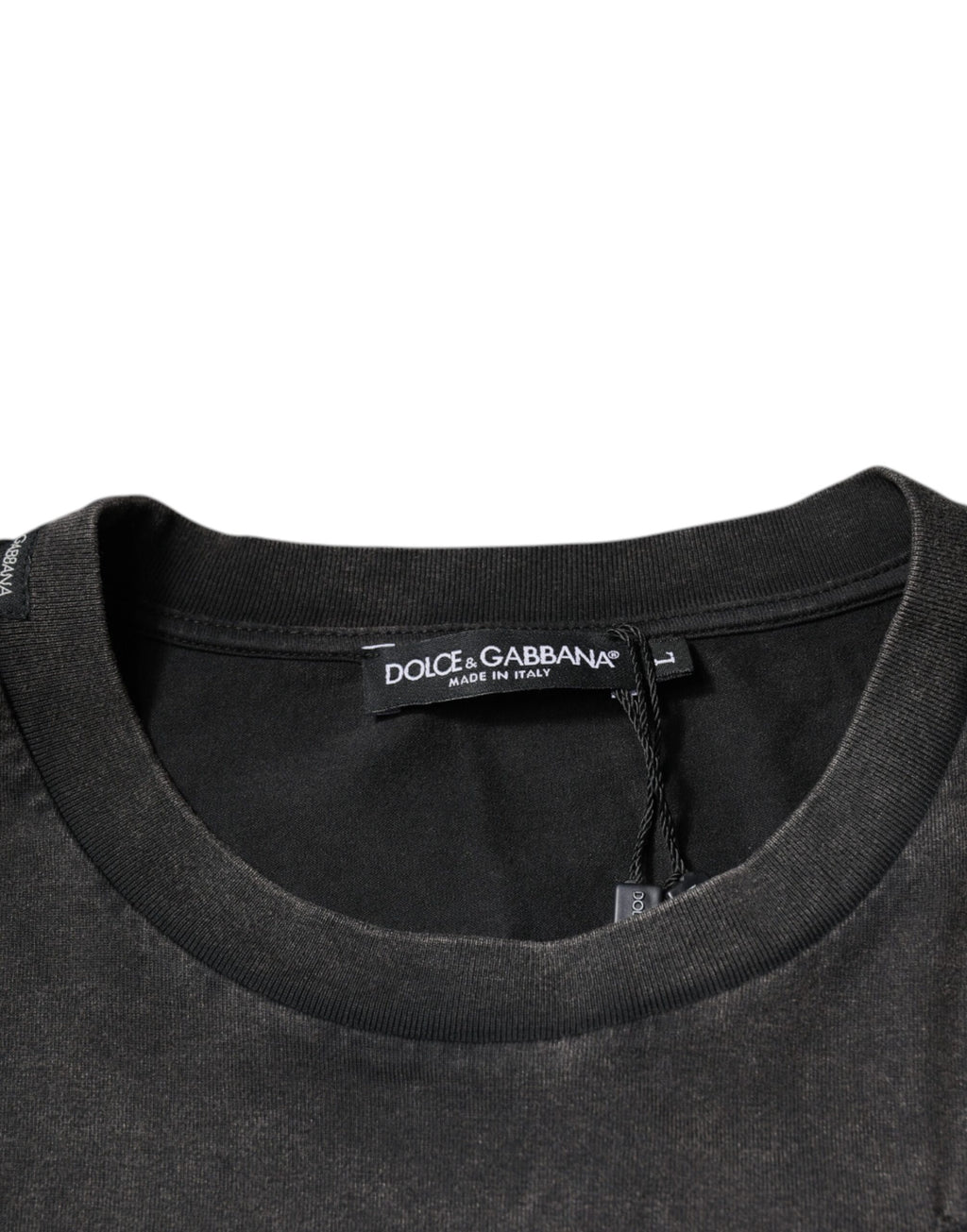 Dolce & Gabbana Graues T-Shirt mit Rundhalsausschnitt aus Baumwolle mit Leopardenmuster