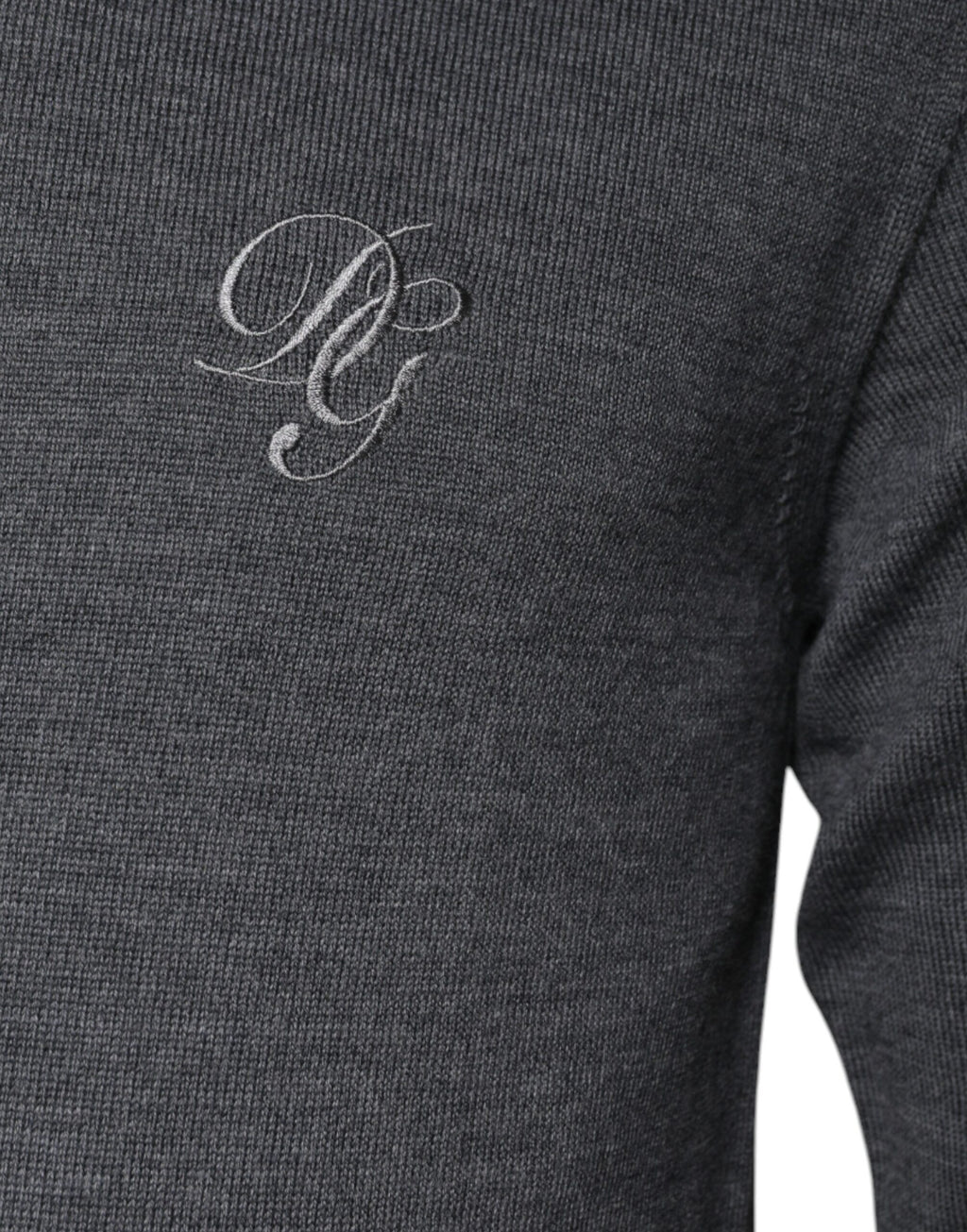 Dolce & Gabbana Grauer Logo-Rollkragenpullover aus Wolle