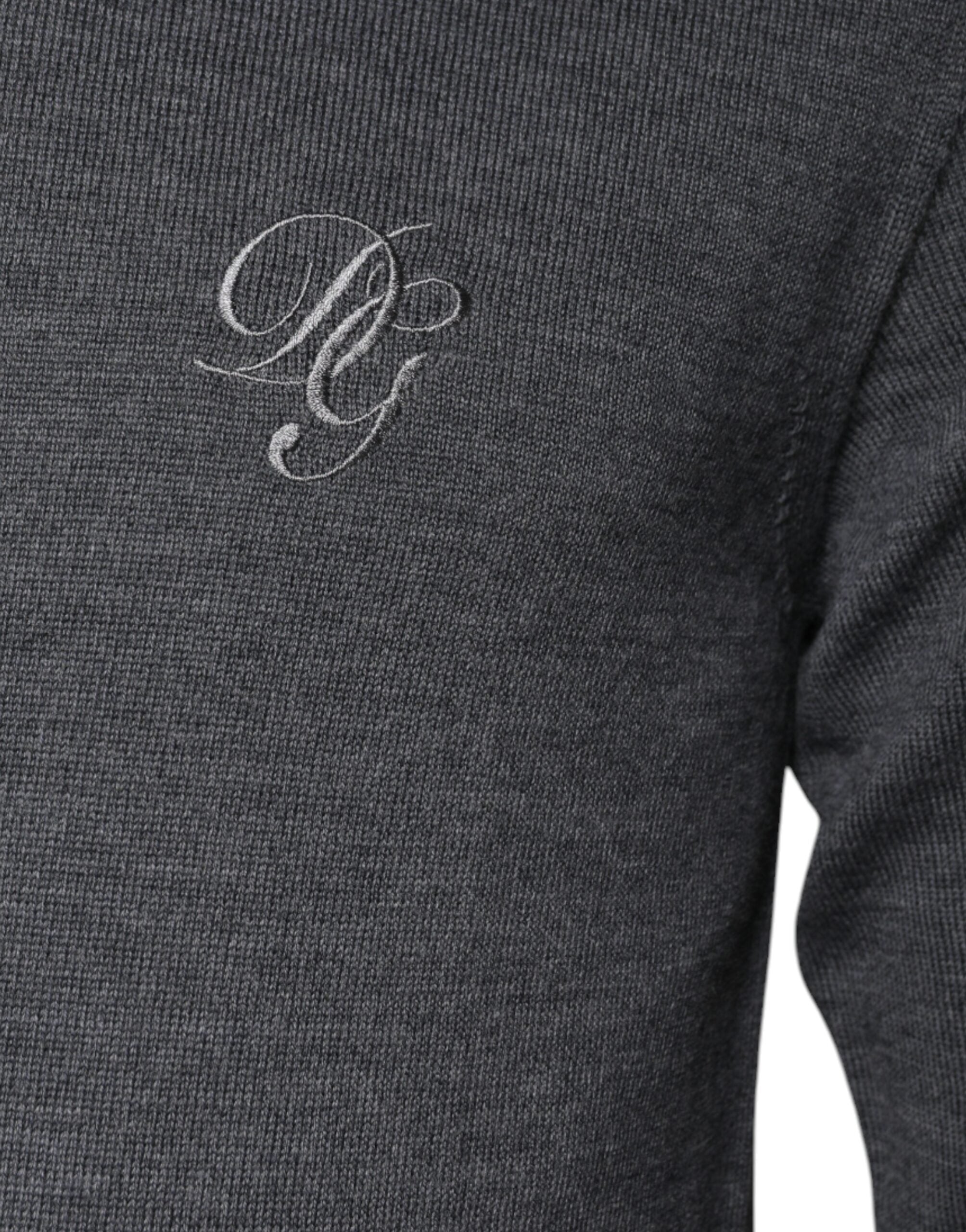 Dolce & Gabbana Grauer Logo-Rollkragenpullover aus Wolle
