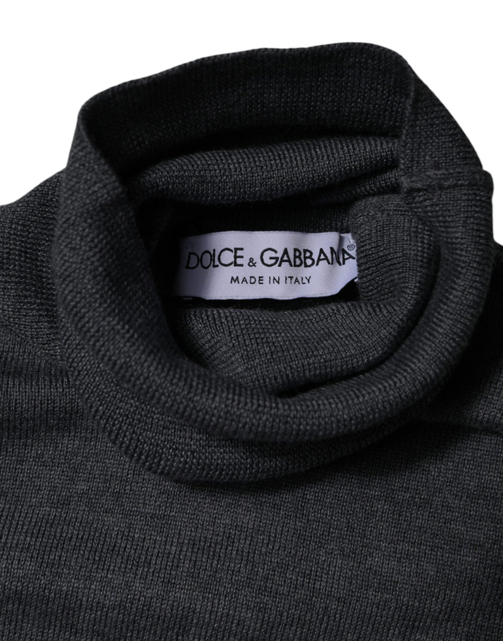 Dolce & Gabbana Grauer Logo-Rollkragenpullover aus Wolle