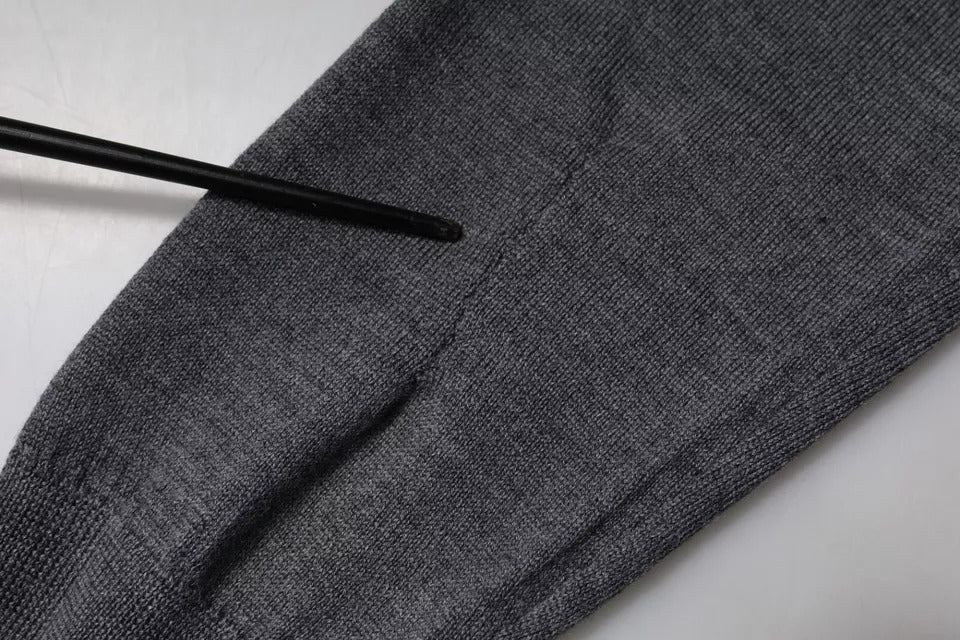 Dolce & Gabbana Grauer Logo-Rollkragenpullover aus Wolle