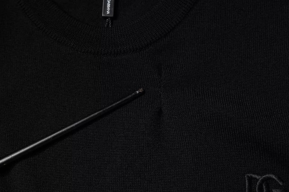 Dolce & Gabbana Schwarzer Logo-Wollpullover mit Rundhalsausschnitt