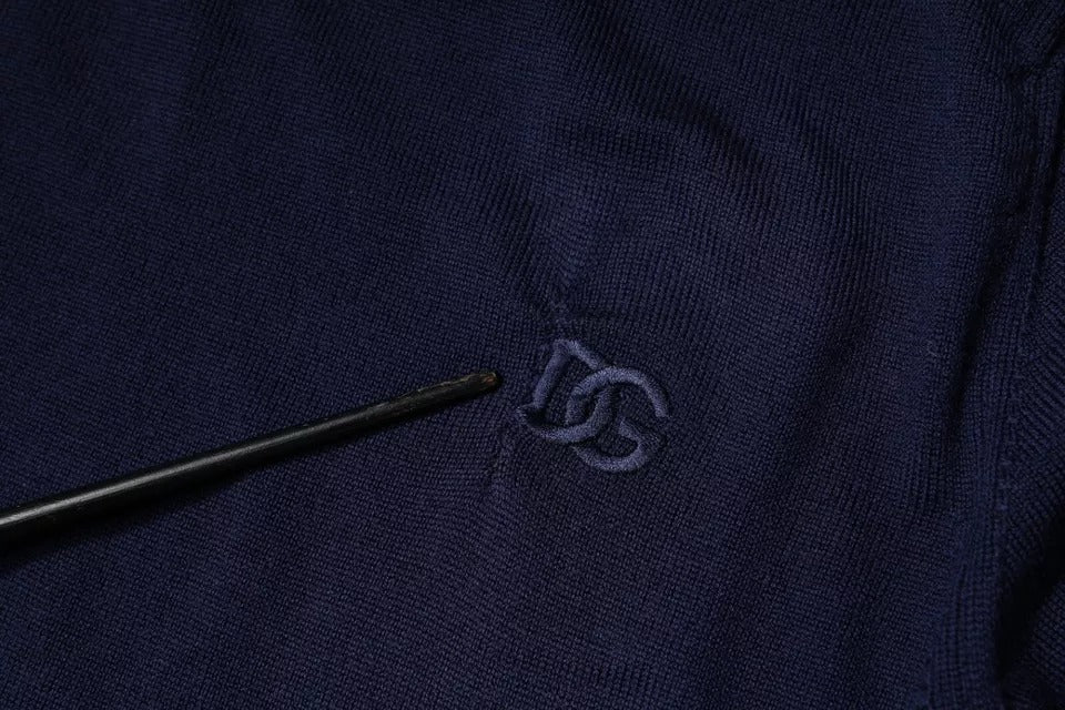 Dolce & Gabbana Blauer DG Logo-Wollpullover mit Rundhalsausschnitt